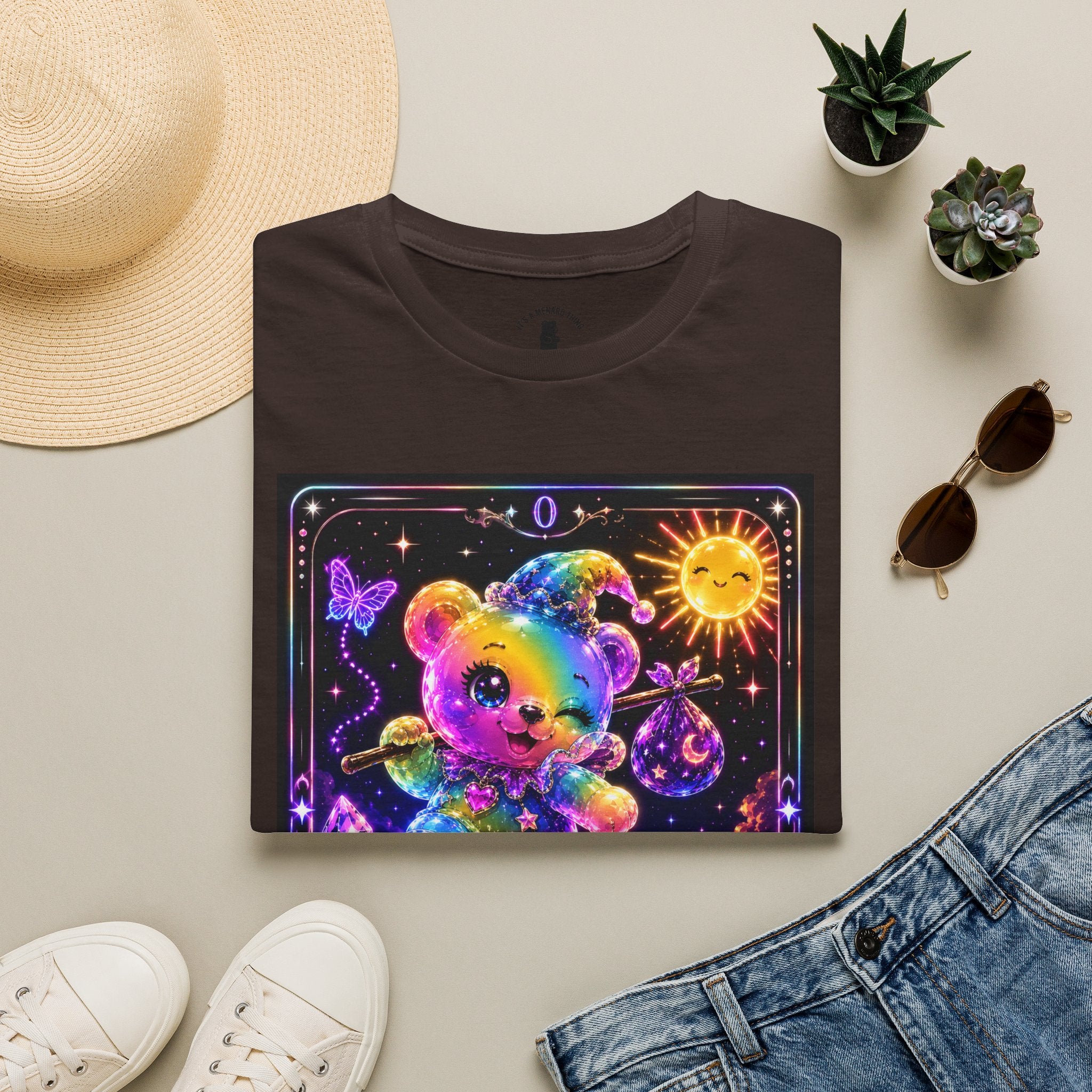 The Fool Tarot Colorful Rainbow Oozy Bear Friend- Cute Graphic Shirt