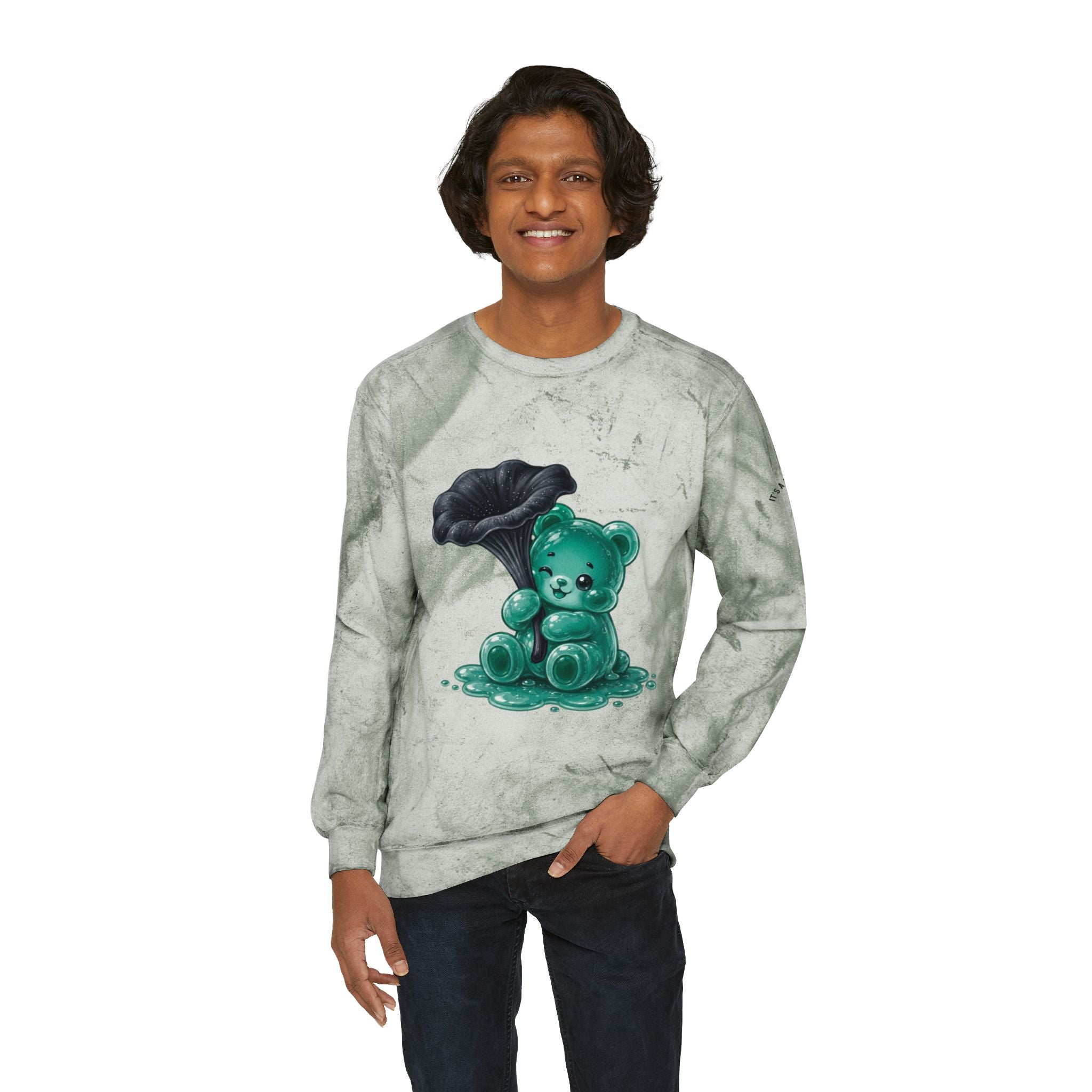 Black Trumpet Mushroom, Pretty Teal Gooey Gummy Bear-Kawaii Graphic Sweatshirt