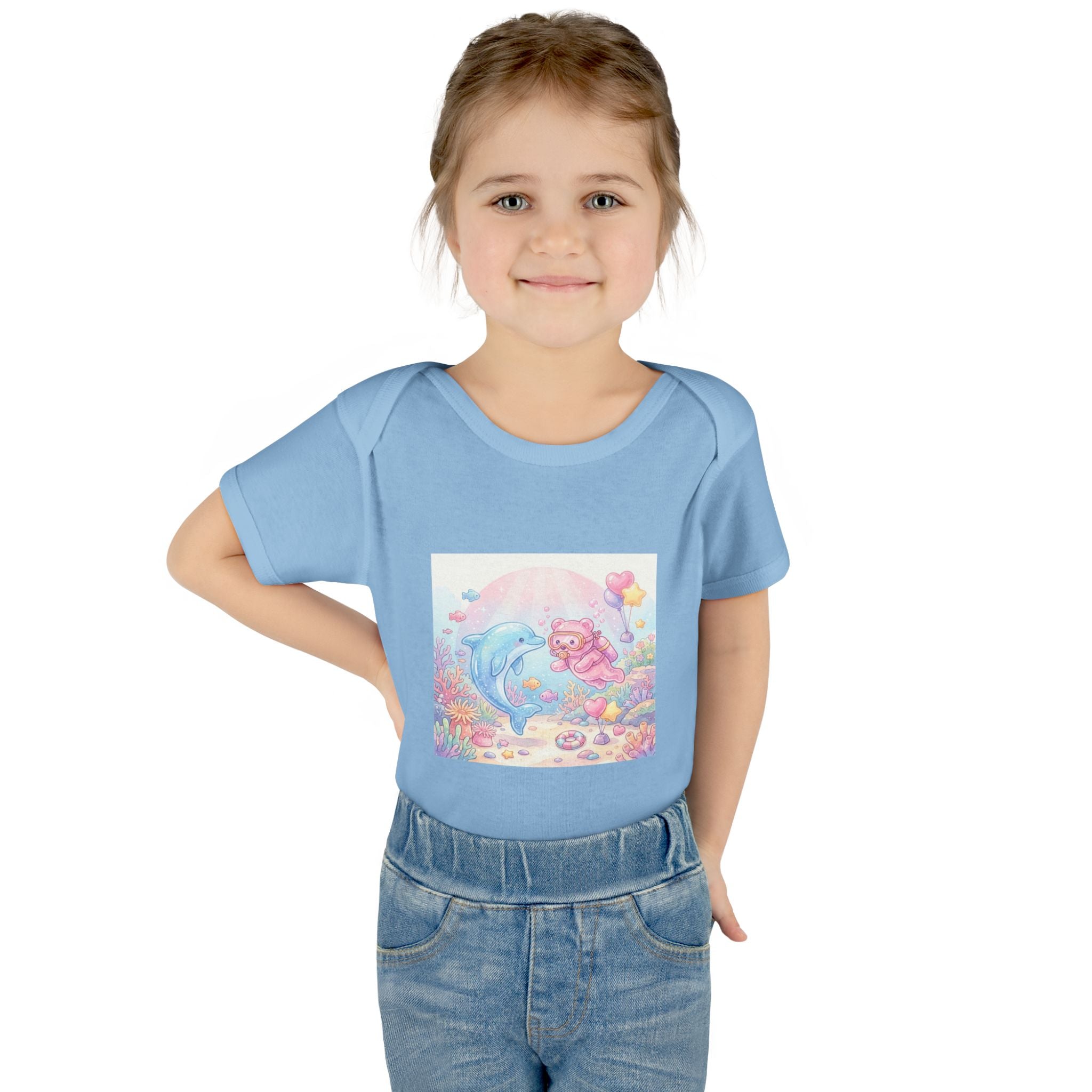 Infant Bodysuit — Pastel Dolphin & Pink Gummy Bear Underwater Baby Onesie