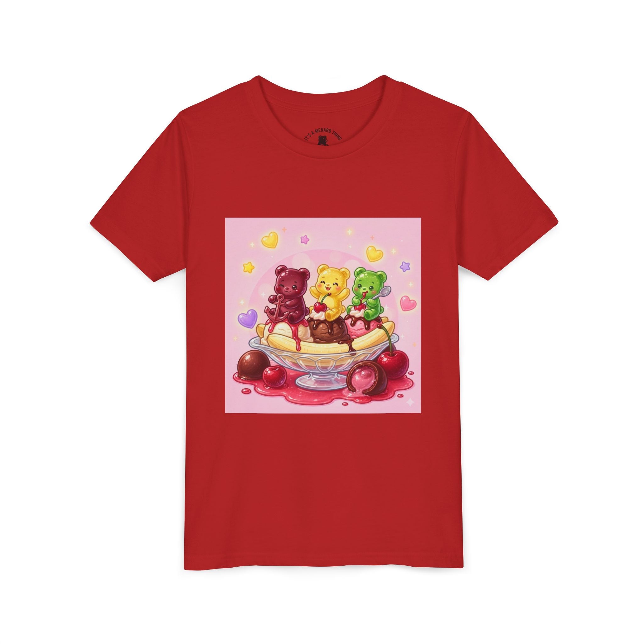 Gooey Gummy Bears on Banana Split Boat Graphic Youth T-Shirt