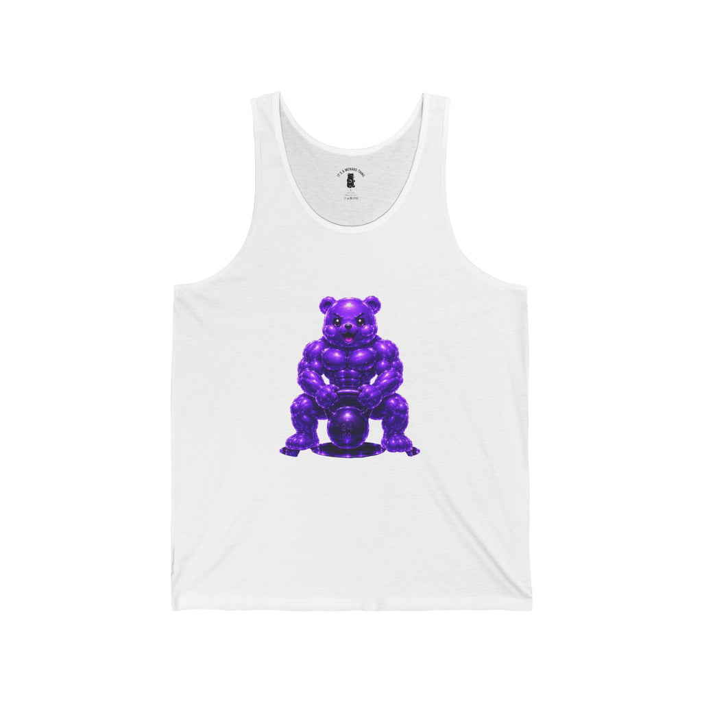 Workout Fitness, Weightlifting Kettlebell Violet Oozy Buff Bear Gummy Gym Addition- Graphic Tank Top