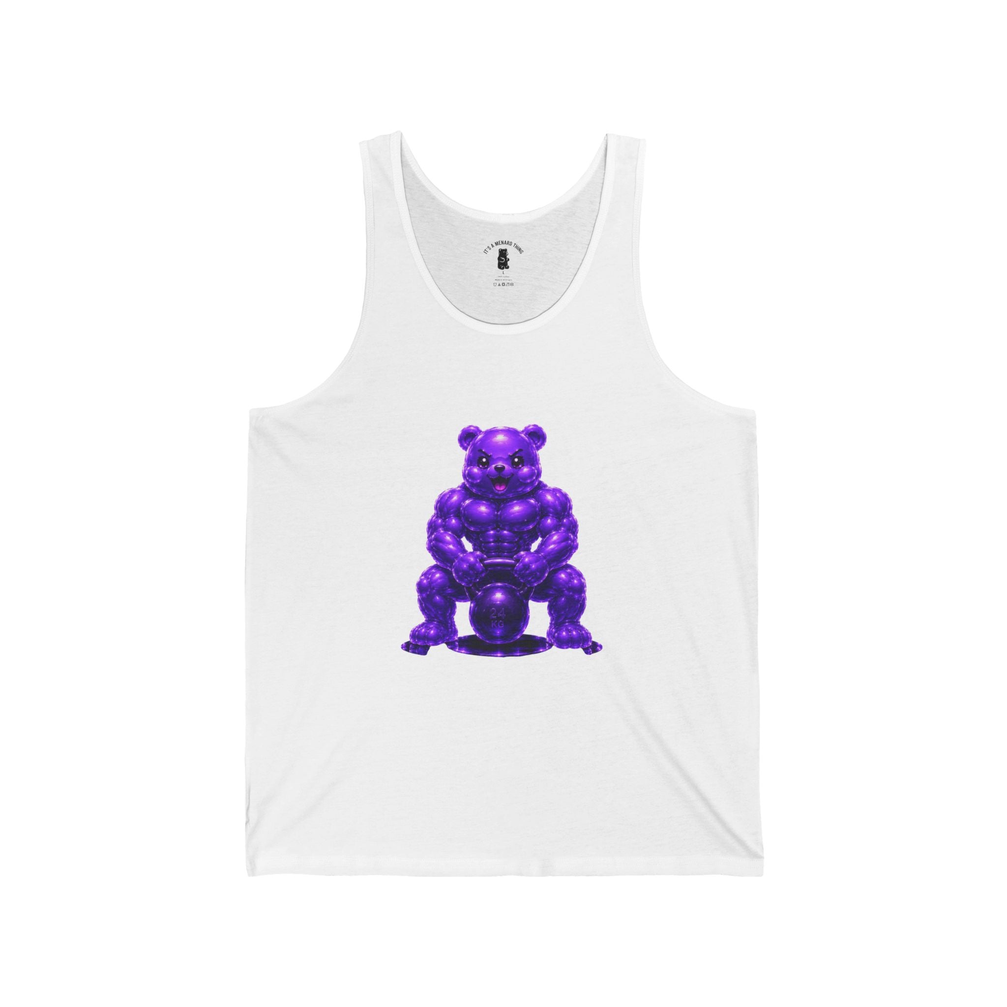 Workout Fitness, Weightlifting Kettlebell Violet Oozy Buff Bear Gummy Gym Addition- Graphic Tank Top