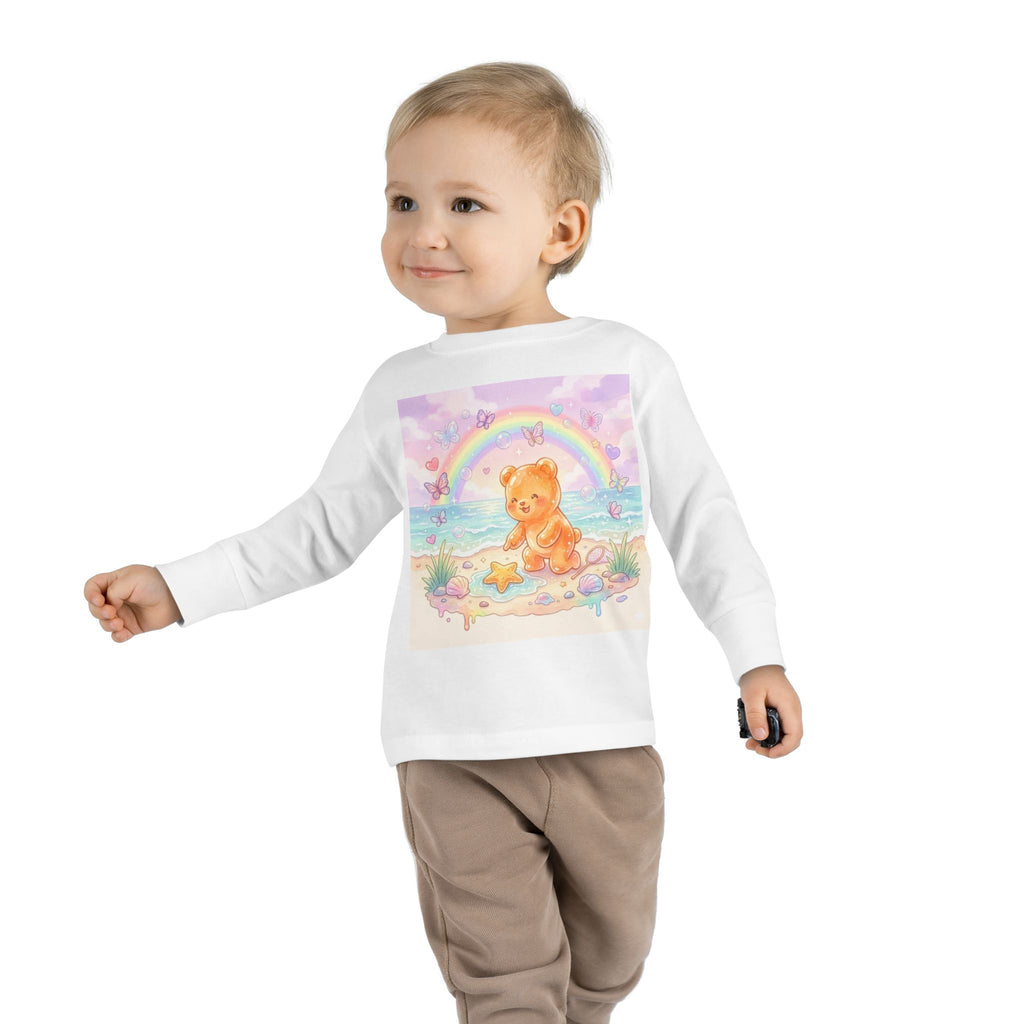 Cute Beach Day, Found Starfish Orange Oozy Bear Friend- Graphic Long Sleeve Shirt