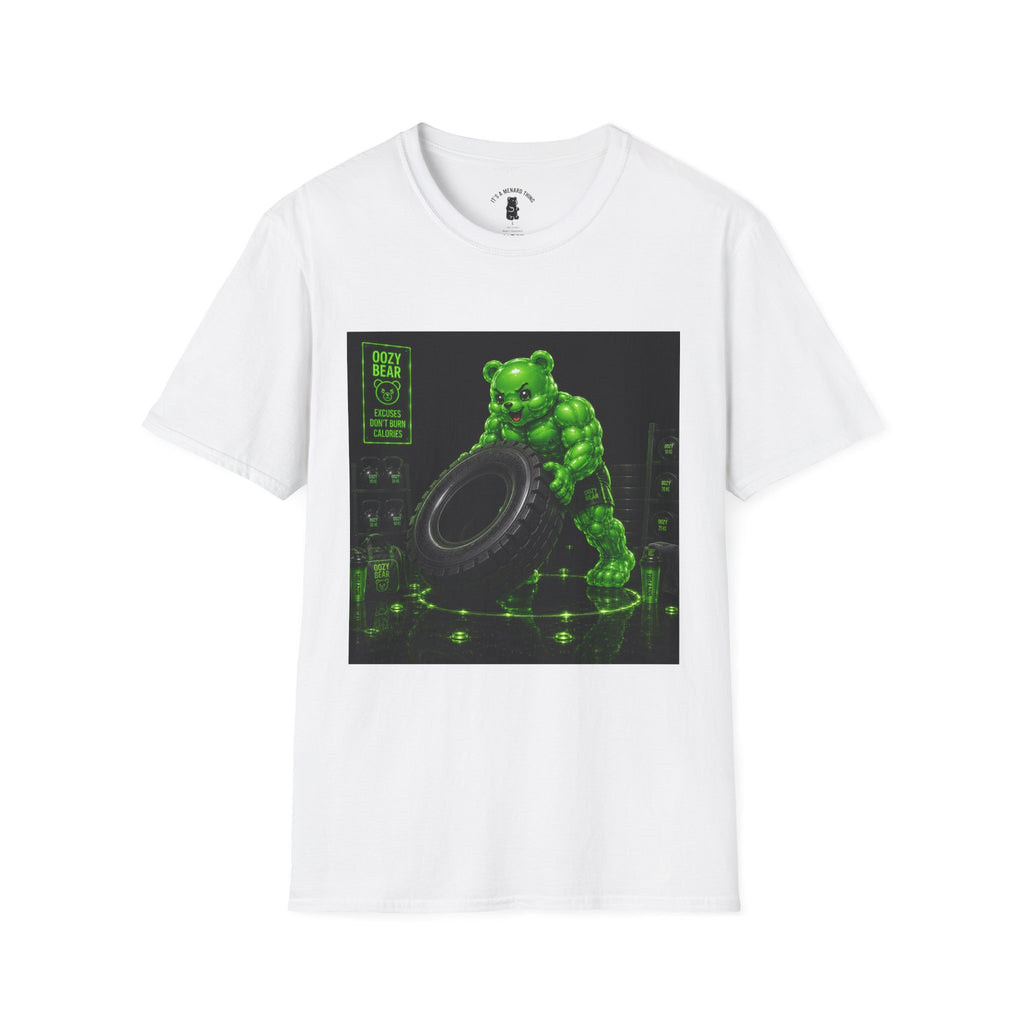 Tire Flipping Work Out, Emerald Oozy Buff Bear Gym Addition- Adult Graphic Shirt