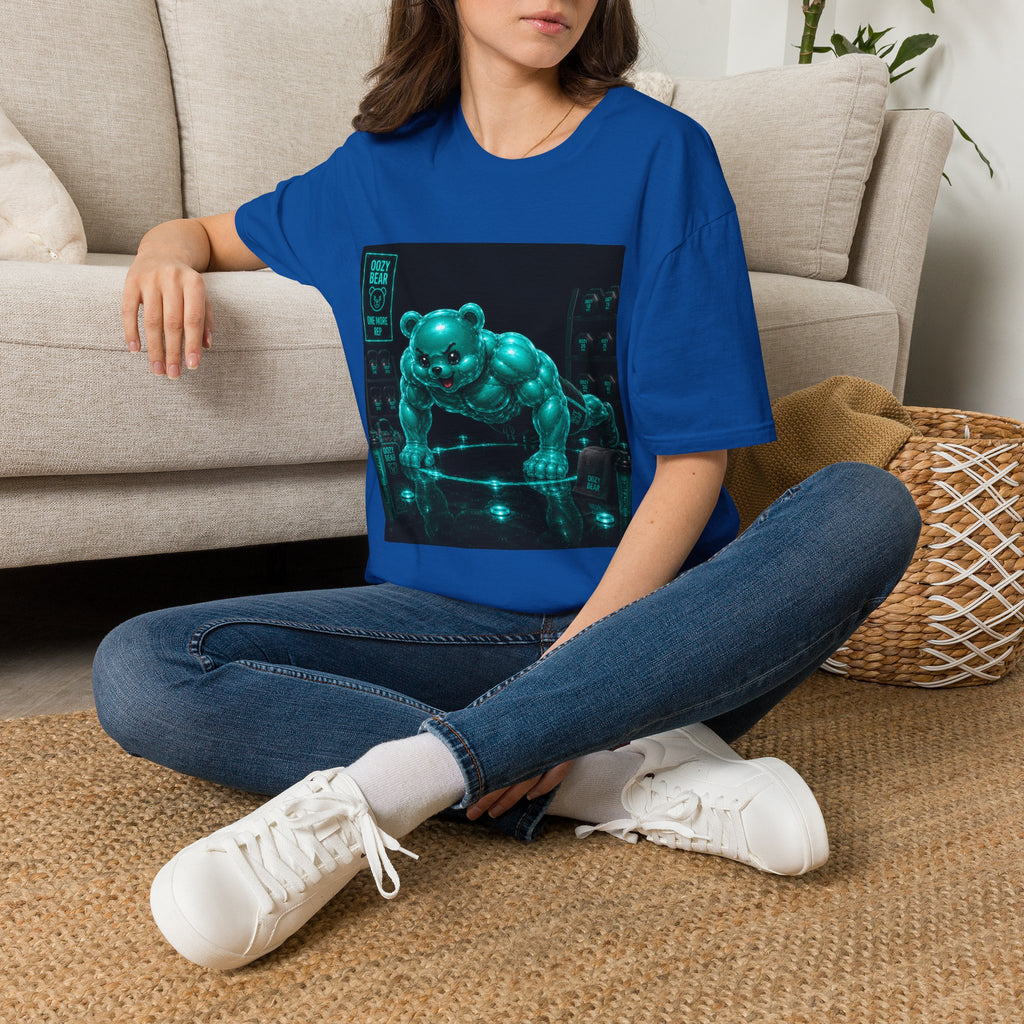 Neon Fitness Push Ups, Teal Oozy Buff Bear Gummy Gym Addition- Adult Graphic Shirt
