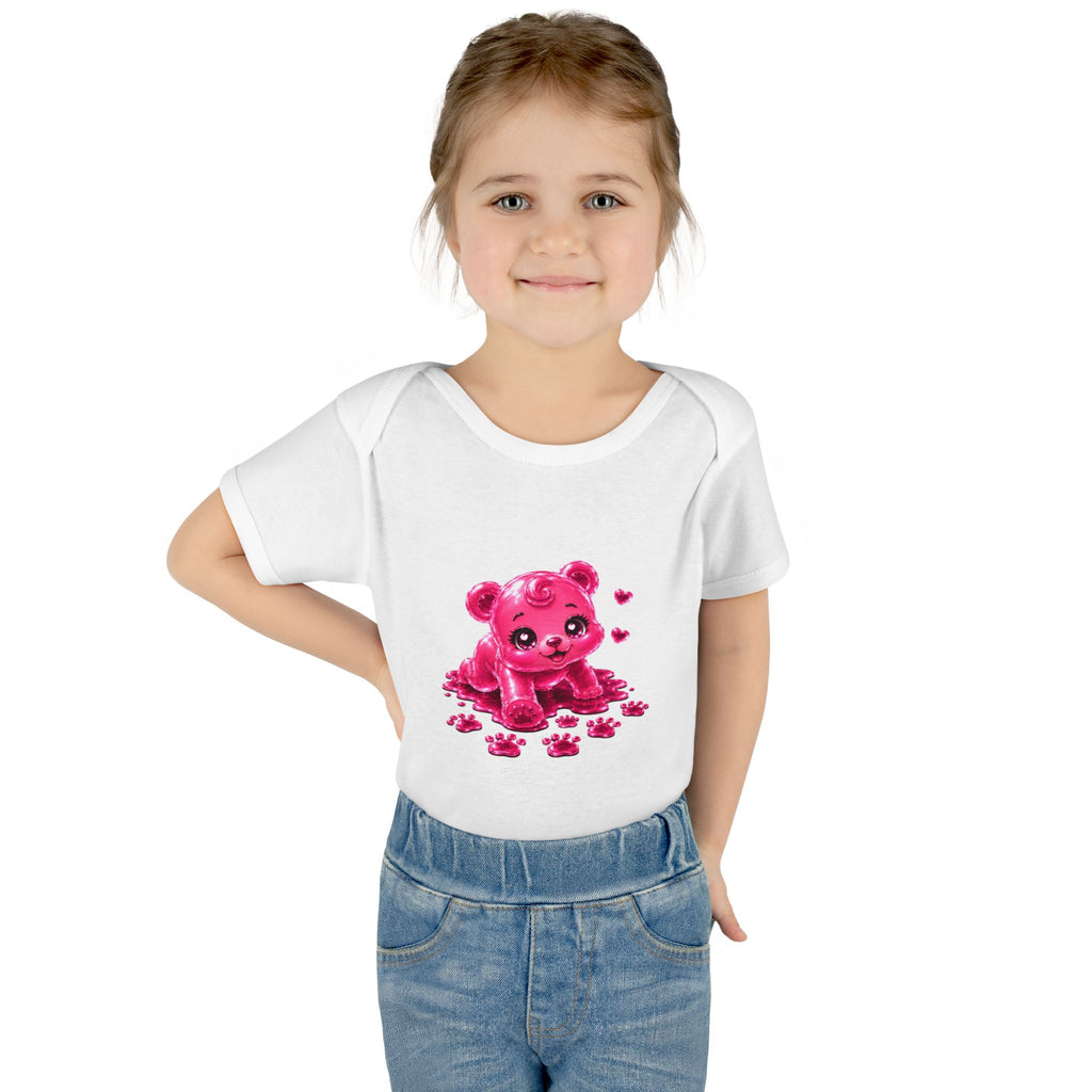 Messy Play Time, Crawling Steps Pink Oozy Baby Gummy Bear Cutie Addition- Graphic Onesie