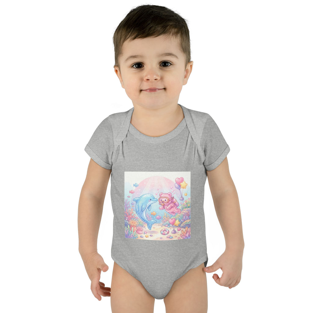 Infant Bodysuit — Pastel Dolphin & Pink Gummy Bear Underwater Baby Onesie