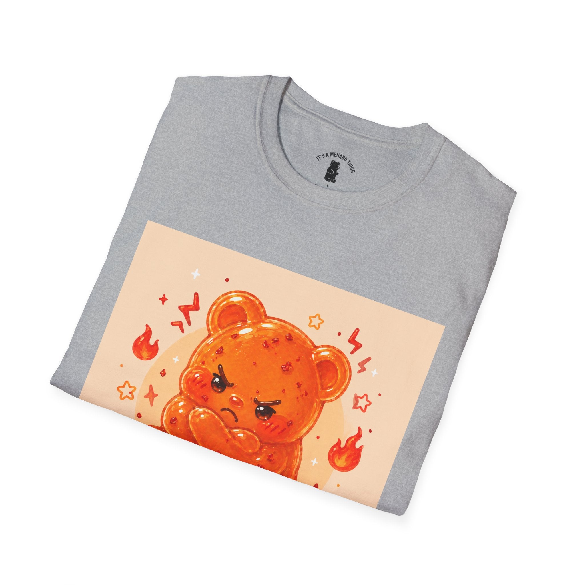 'Spicy Mood' Gooey Gummy Bear T-Shirt —Fiery Kawaii Graphic Tee
