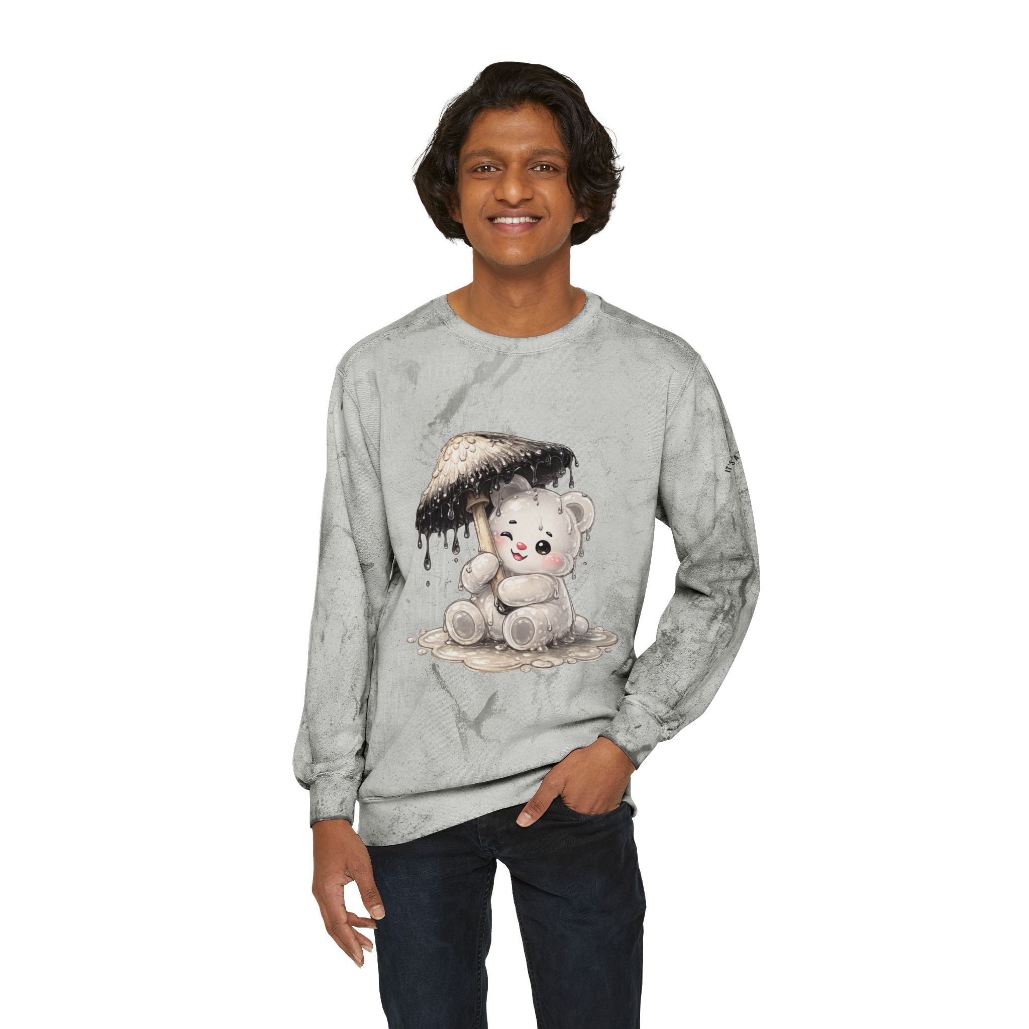 Pretty White Drooping Ink Cap, Gooey Gummy Bear-Tie-Dye Graphic Sweatshirt