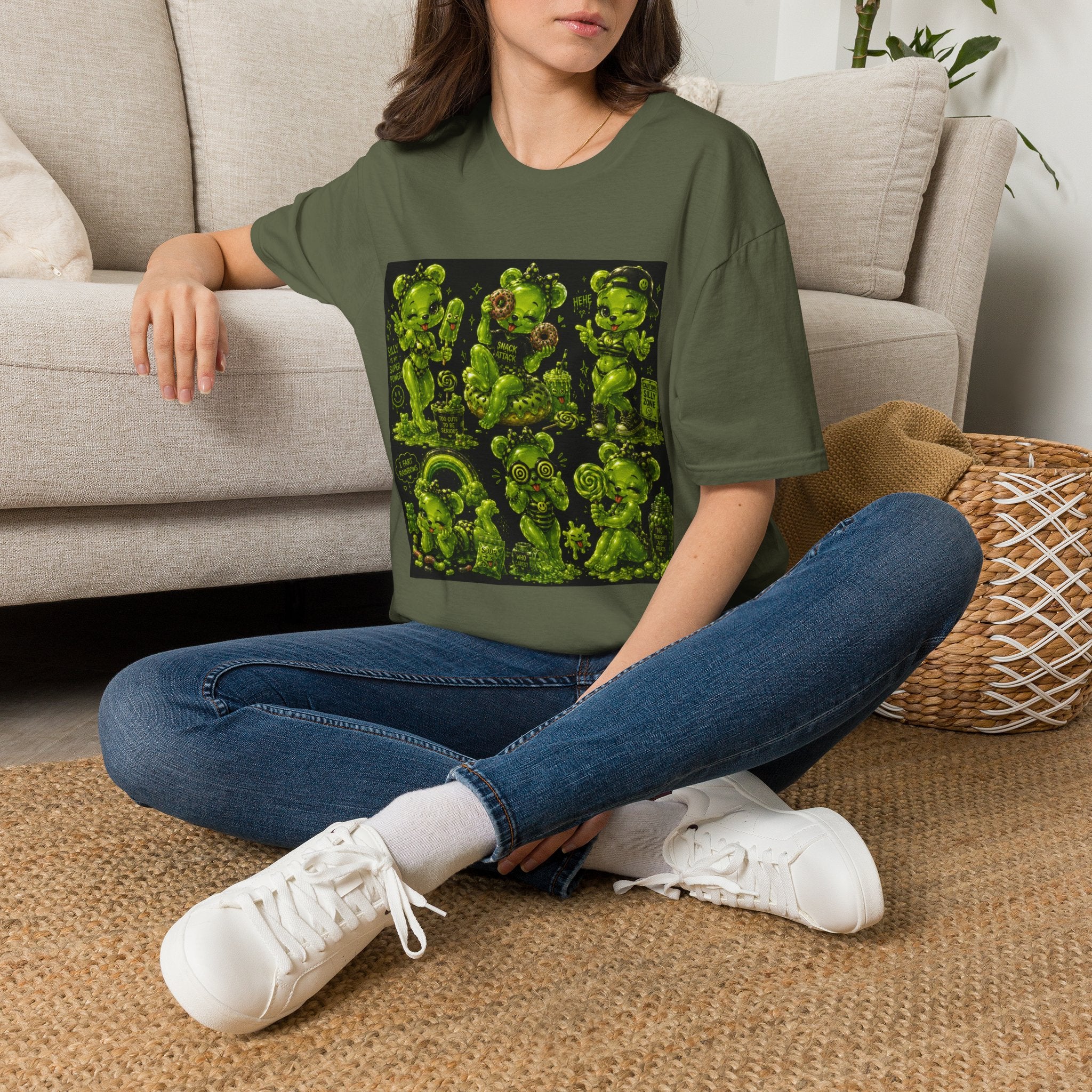 Lime Green Retro Oozy Bear Babe, Beach Pin Up- Adult Graphic Shirt (18+)