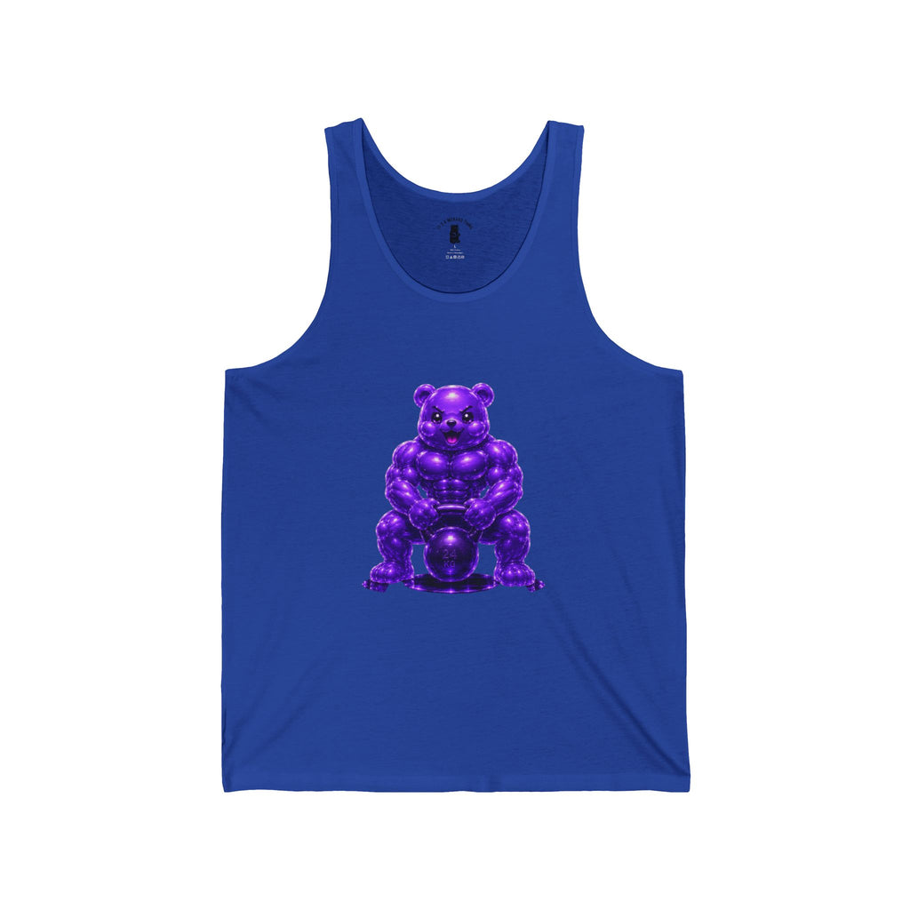 Workout Fitness, Weightlifting Kettlebell Violet Oozy Buff Bear Gummy Gym Addition- Graphic Tank Top