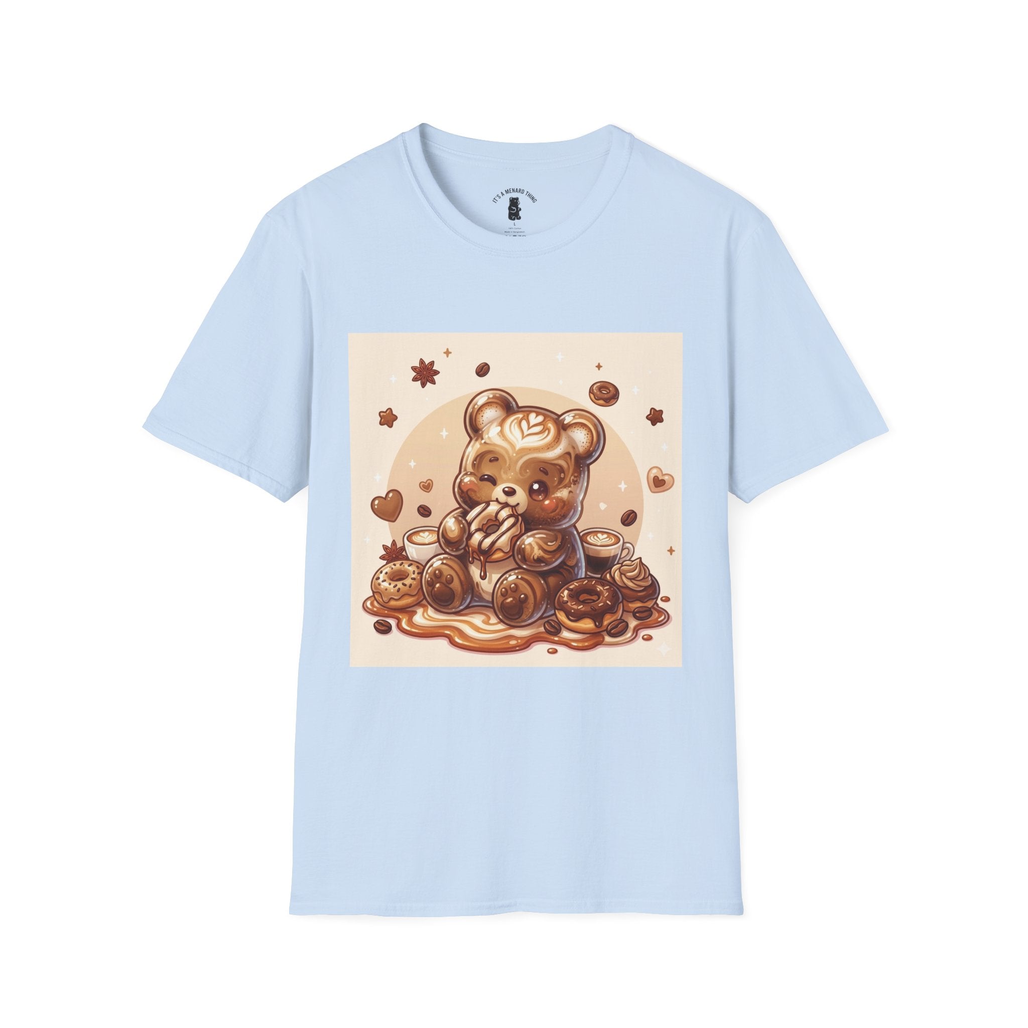 Coffee hot Latte with Chocolate Donuts Gooey Gummy Bear — Cute Dessert Graphic Tee