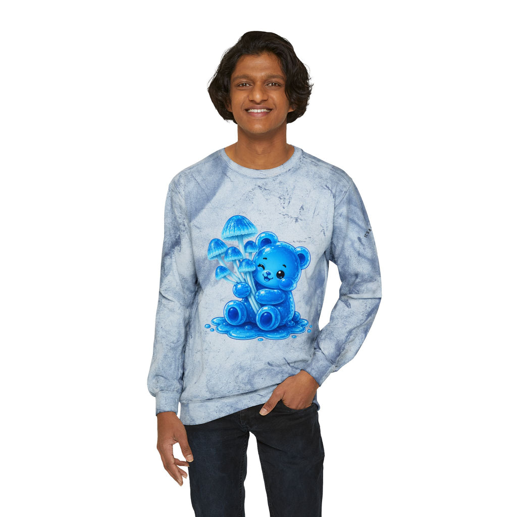 Blue Mushroom Cluster, Gooey Gummy Bear Friend-Kawaii Graphic Sweatshirt