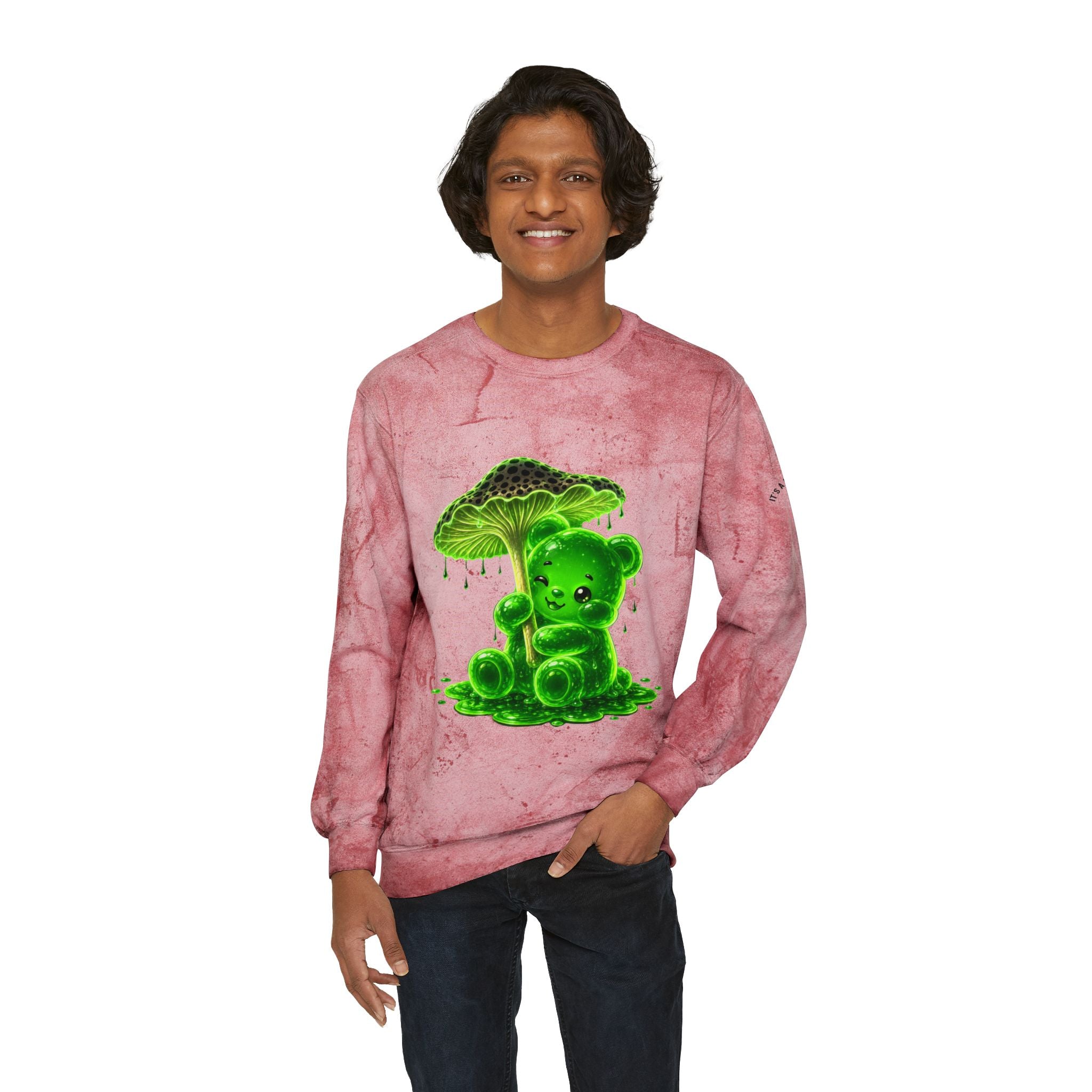 Glowing Green Mushroom, Gooey Gummy Bear-Kawaii Graphic Sweatshirt
