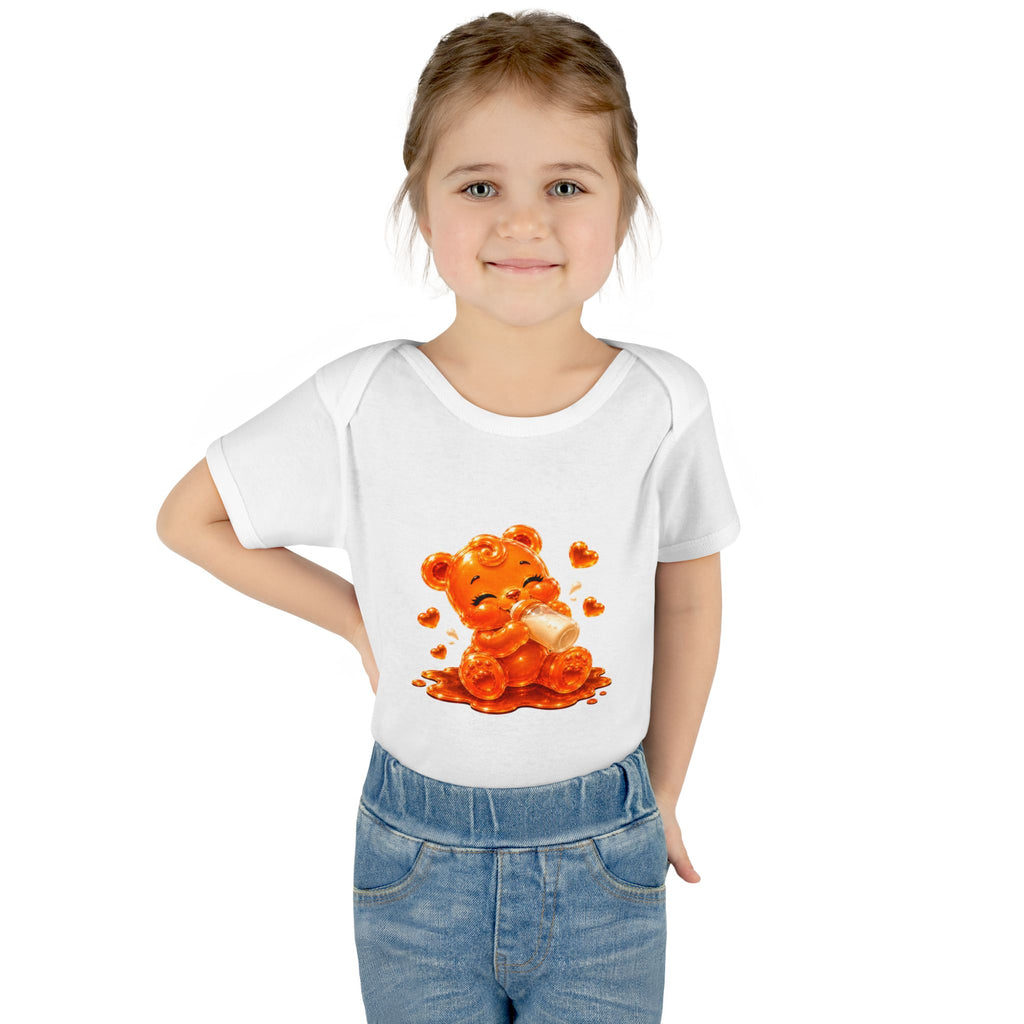 Yummy, Yummy Milk Time Orange Oozy Baby Gummy Bear Cutie Addition- Graphic Onesie