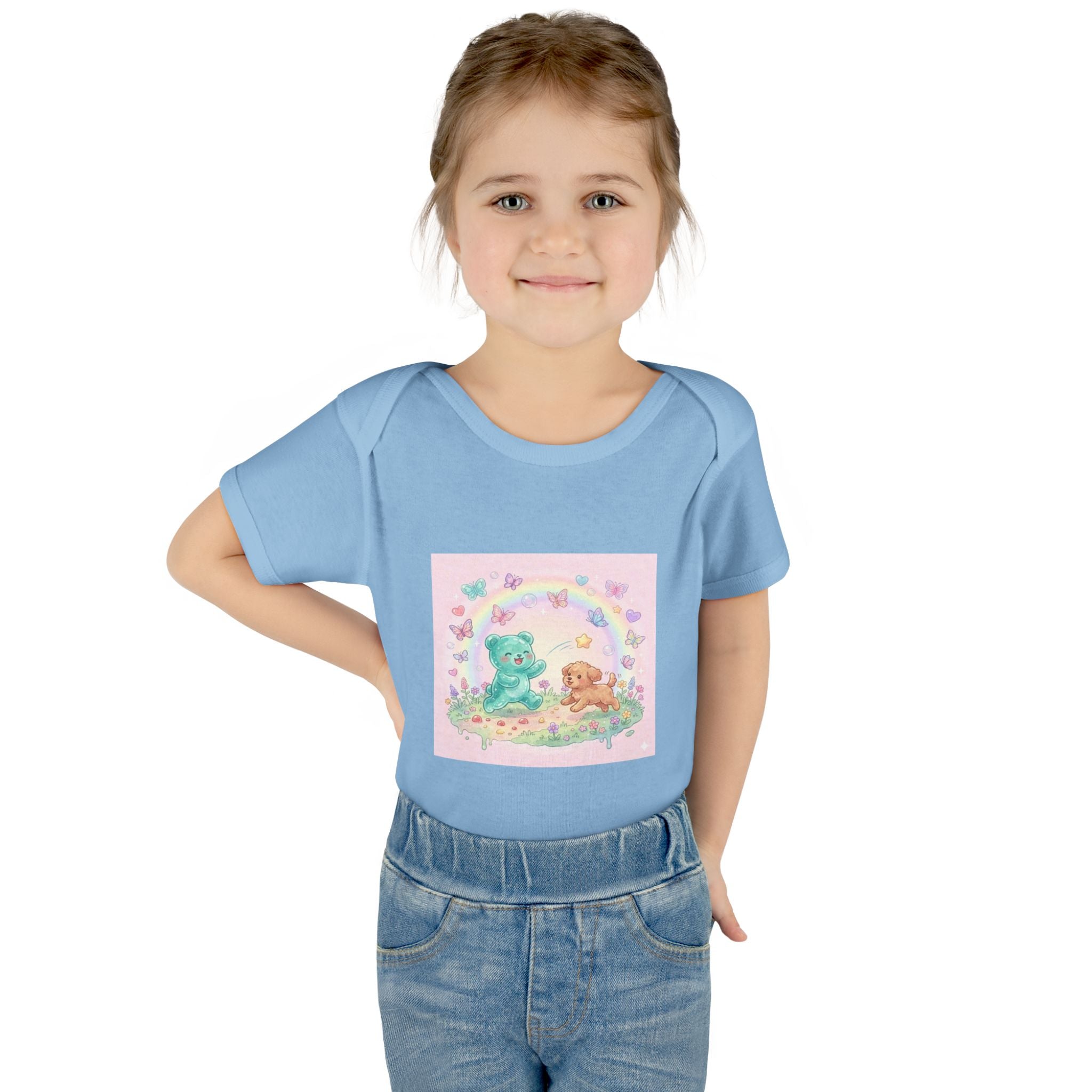 Gooey Gummy Playing Fetch with Puppy, Cute Infant Onesie