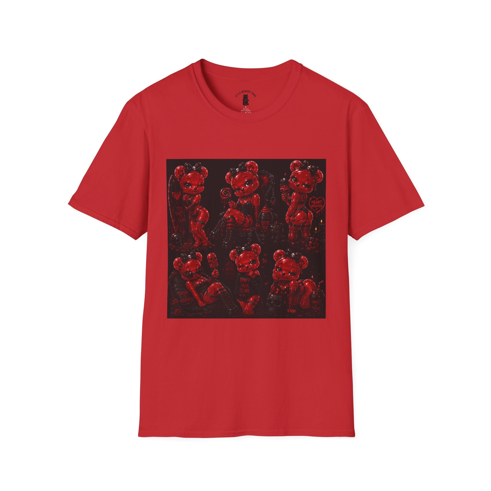 Punk Retro Crimson Red Oozy Bear Babe, Beach Pin Up Addition- Adult Graphic Shirt (18+)