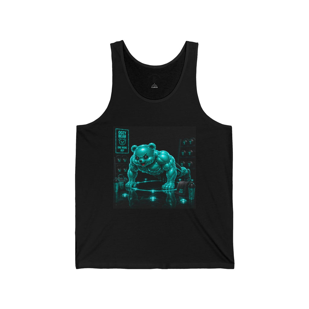 Doing Push Ups, Working Out Teal Oozy Buff Bear Gummy- Adult Graphic Tank Top