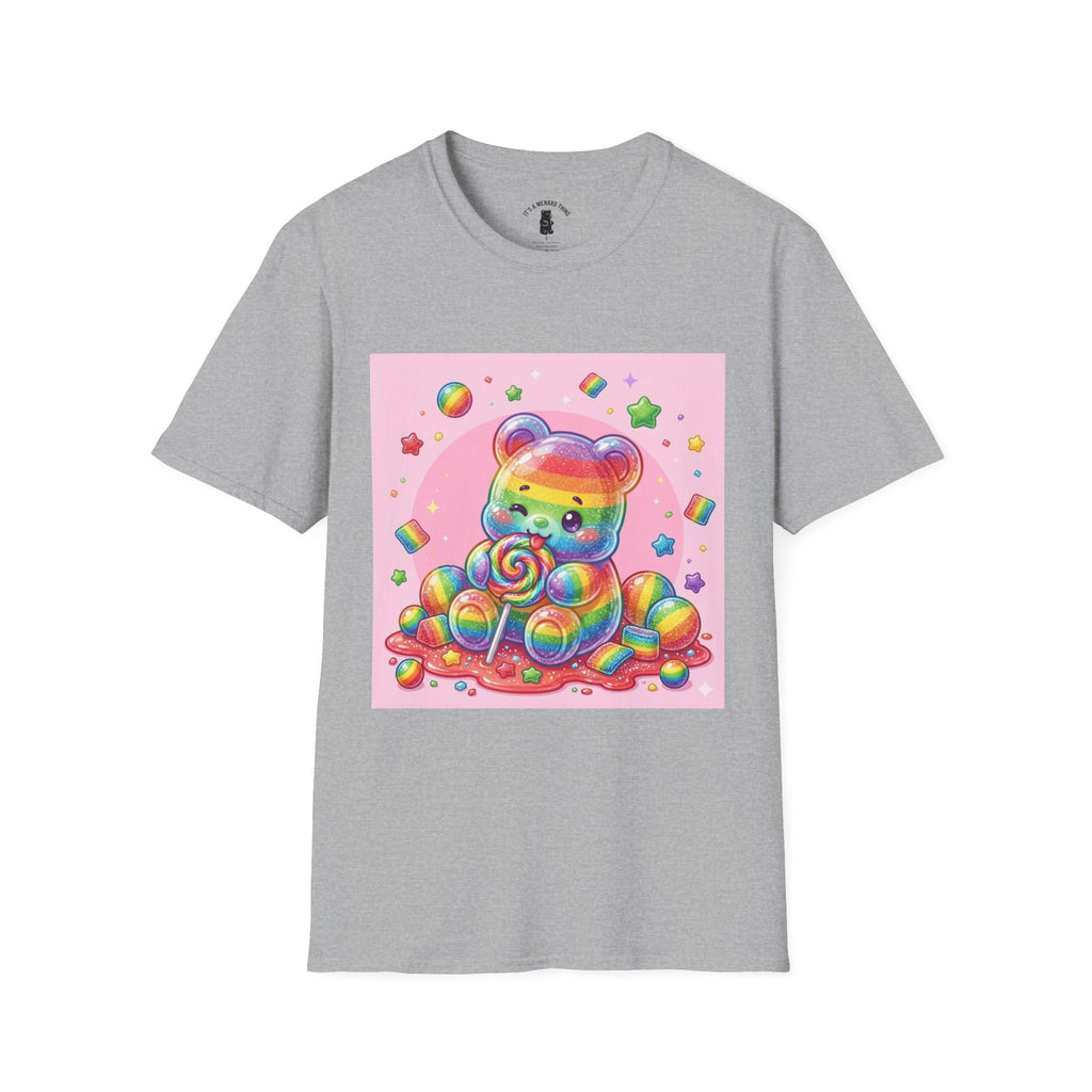 Rainbow Stripe Lollipop Gooey Gummy Bear T-Shirt — Cute Graphic Tee