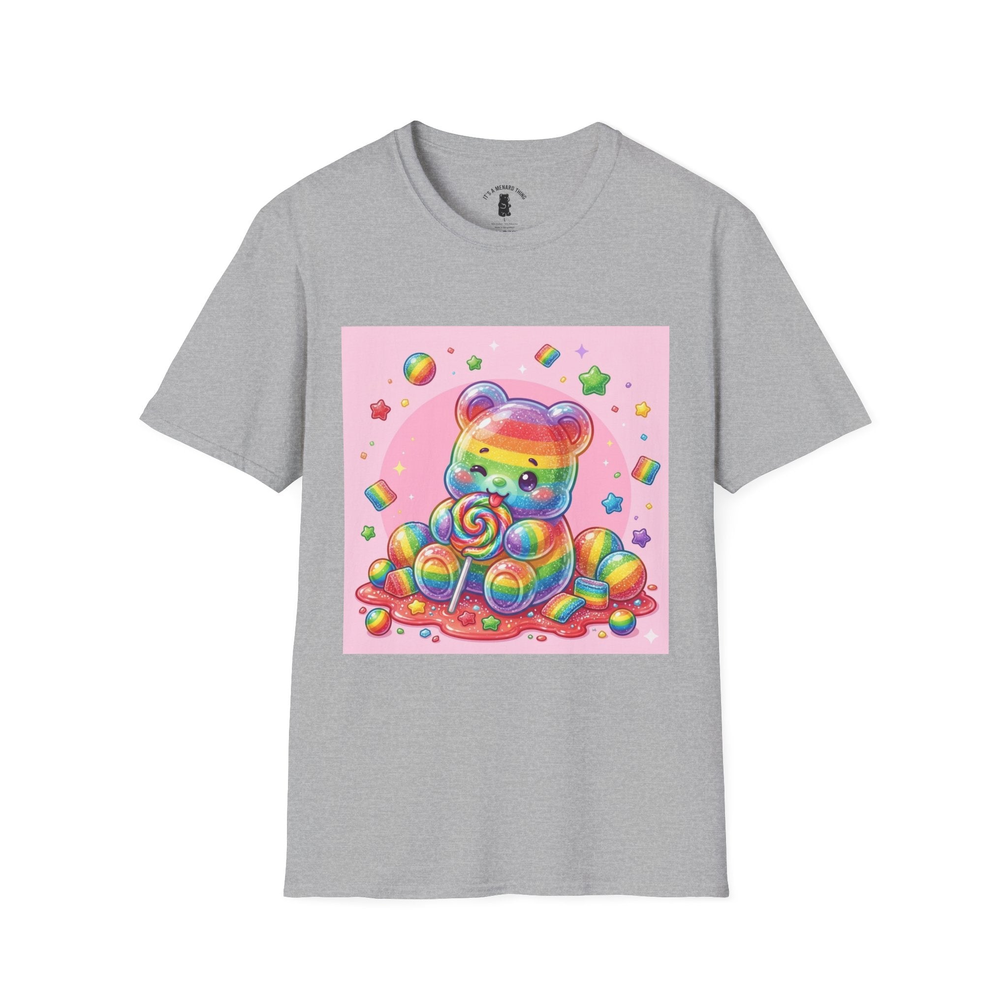 Rainbow Stripe Lollipop Gooey Gummy Bear T-Shirt — Cute Graphic Tee