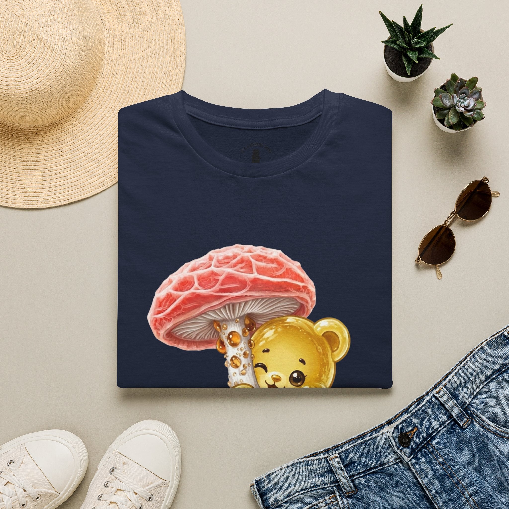Sticky Strange Orange Mushroom, Yellow Oozy Bear Gummy- Graphic shirt