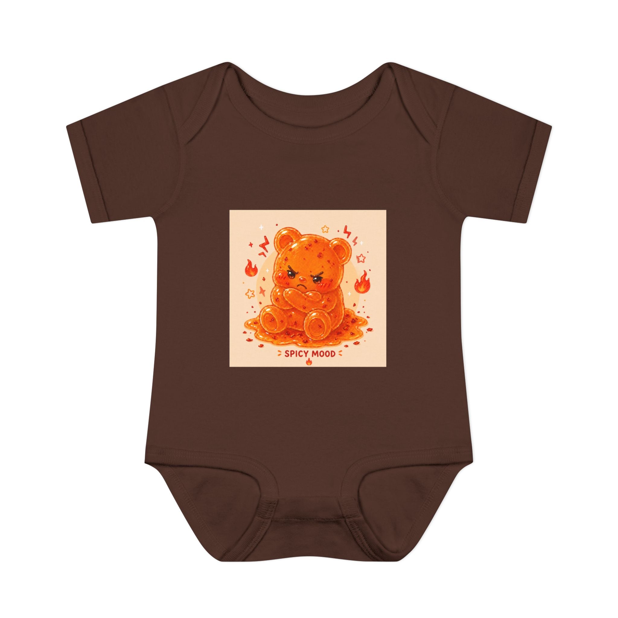 Spicy Mood Orange Gooey Gummy Bear Bodysuit — Cute Hot Pepper Bear Baby Onesie