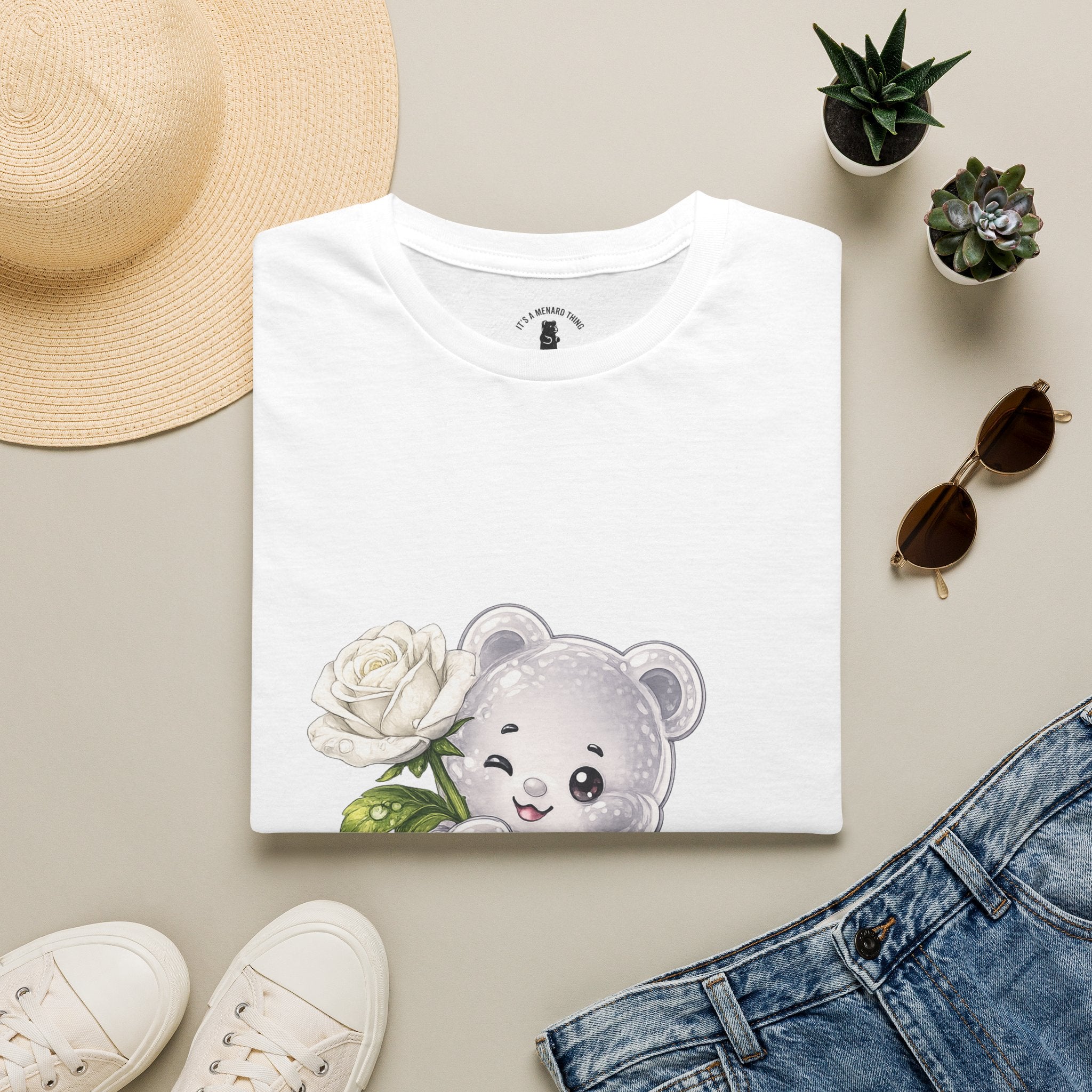 Beautiful Blooming White Rose, Oozy Bear Gummy Special Flower Addition- Graphic Shirt