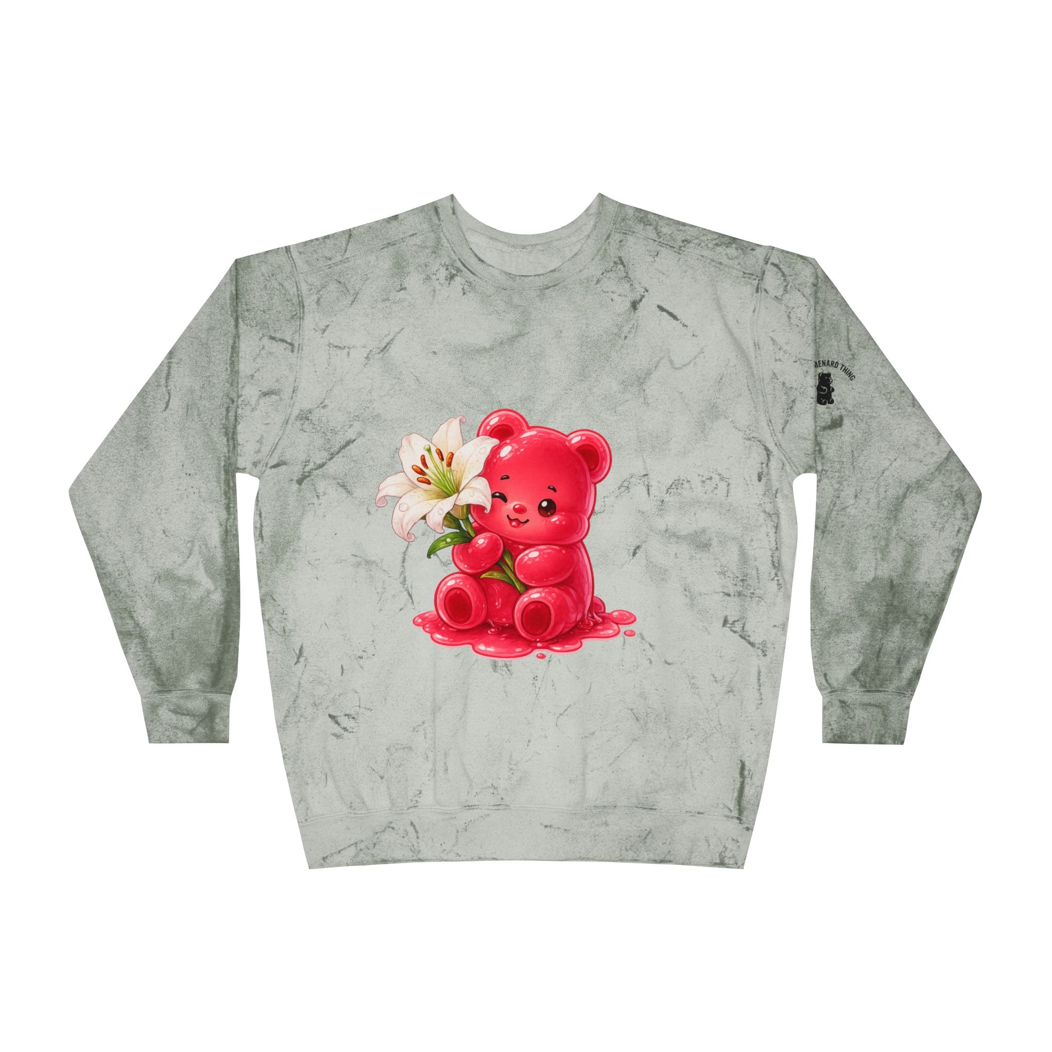 White Lily, Red Gooey Gummy Bear Friend- Graphic Tye-Dye Sweatshirt