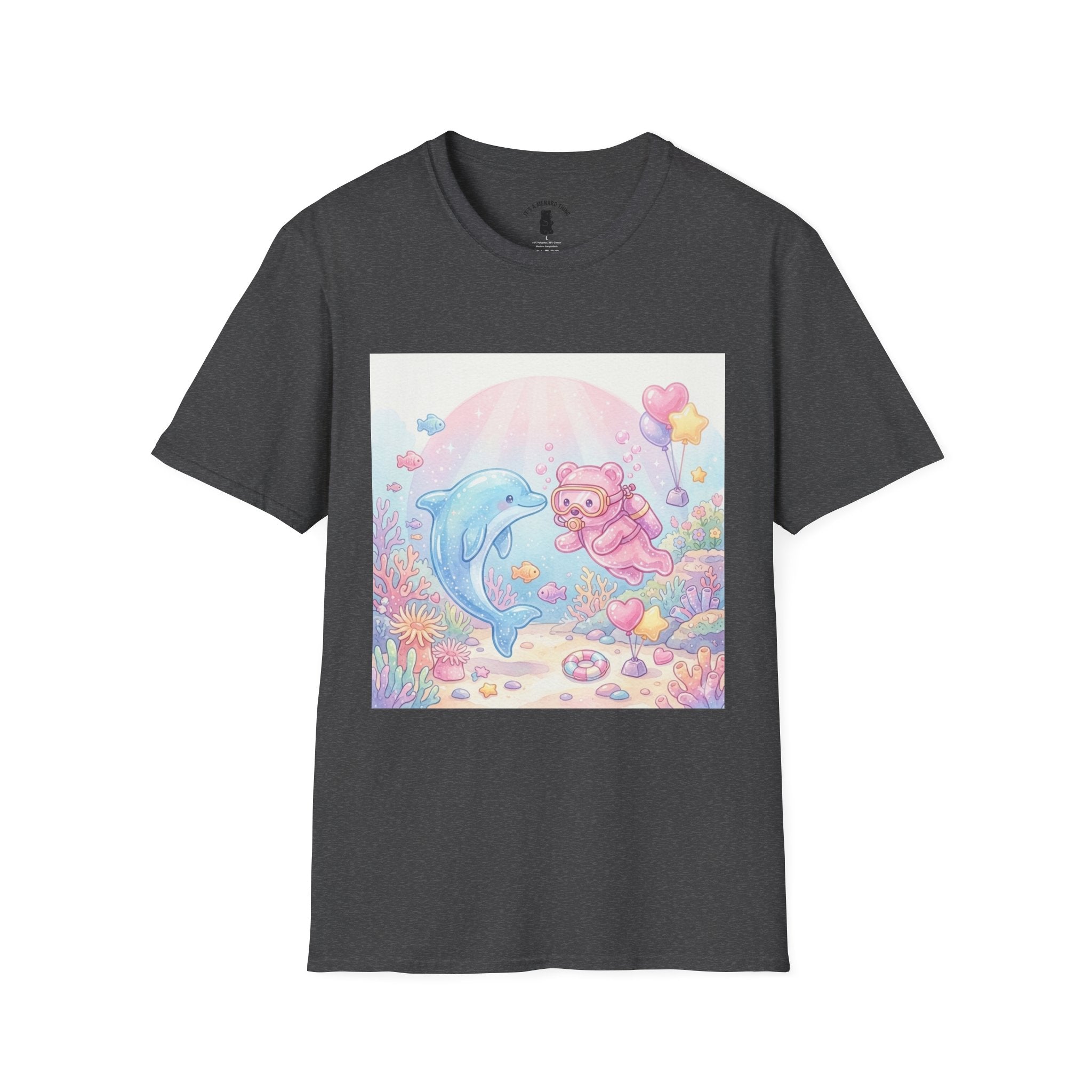 Scuba Diving with Dolphin Friend, Pink Gooey Gummy Bear- Kawaii Graphic T-Shirt