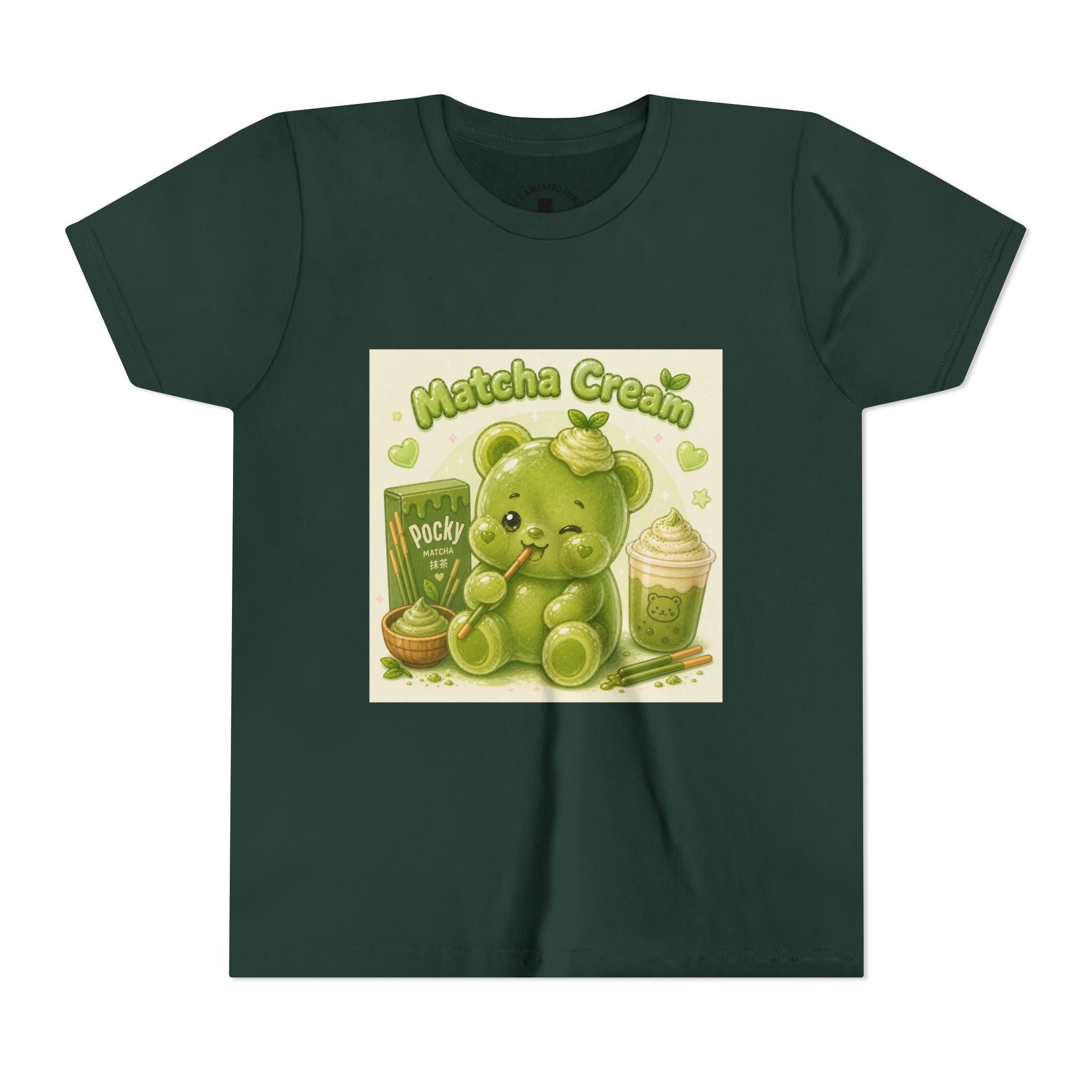 Matcha Cream Gooey Gummy Bear Youth Tee —Pocky & Dessert Graphic