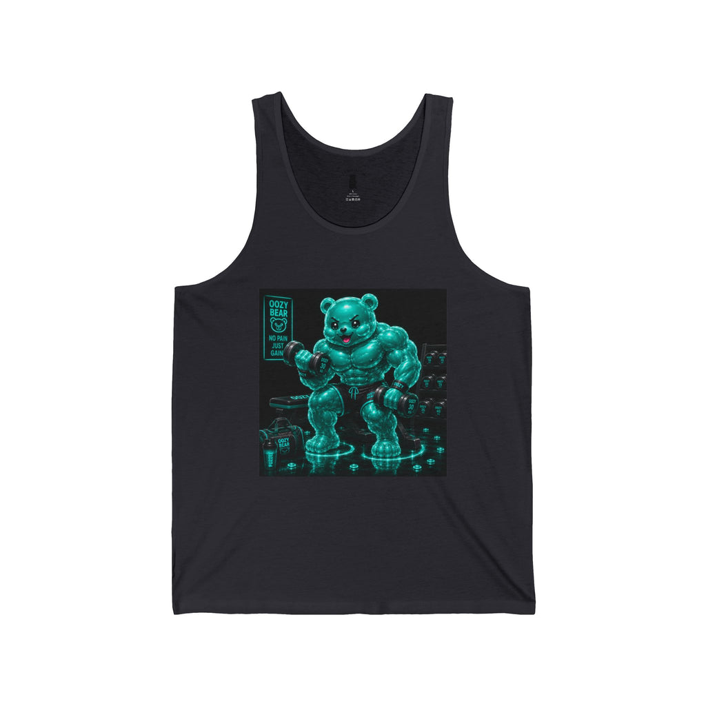Neon Teal Workout, Oozy Buff Bear Gummy Gym Workout- Adult Graphic Tank Top