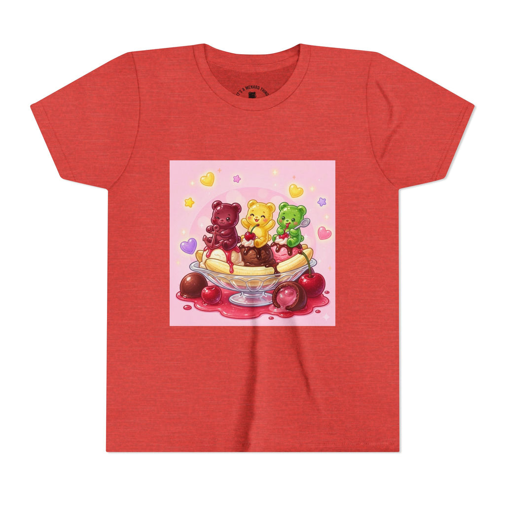 Gooey Gummy Bears on Banana Split Boat Graphic Youth T-Shirt