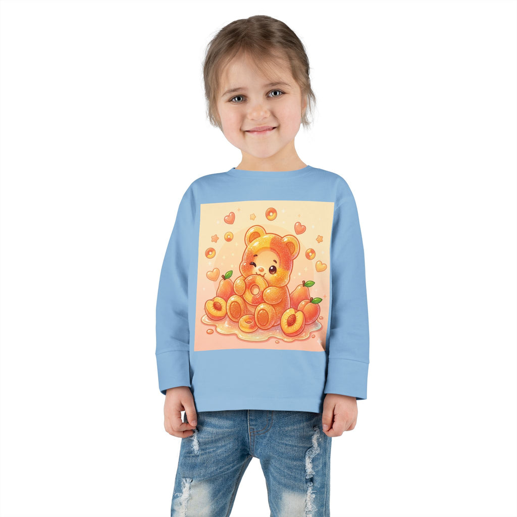 Sweet Peach Ring Candy, Oozy Bear Gummy Friend- Kids Long Sleeve Shirt