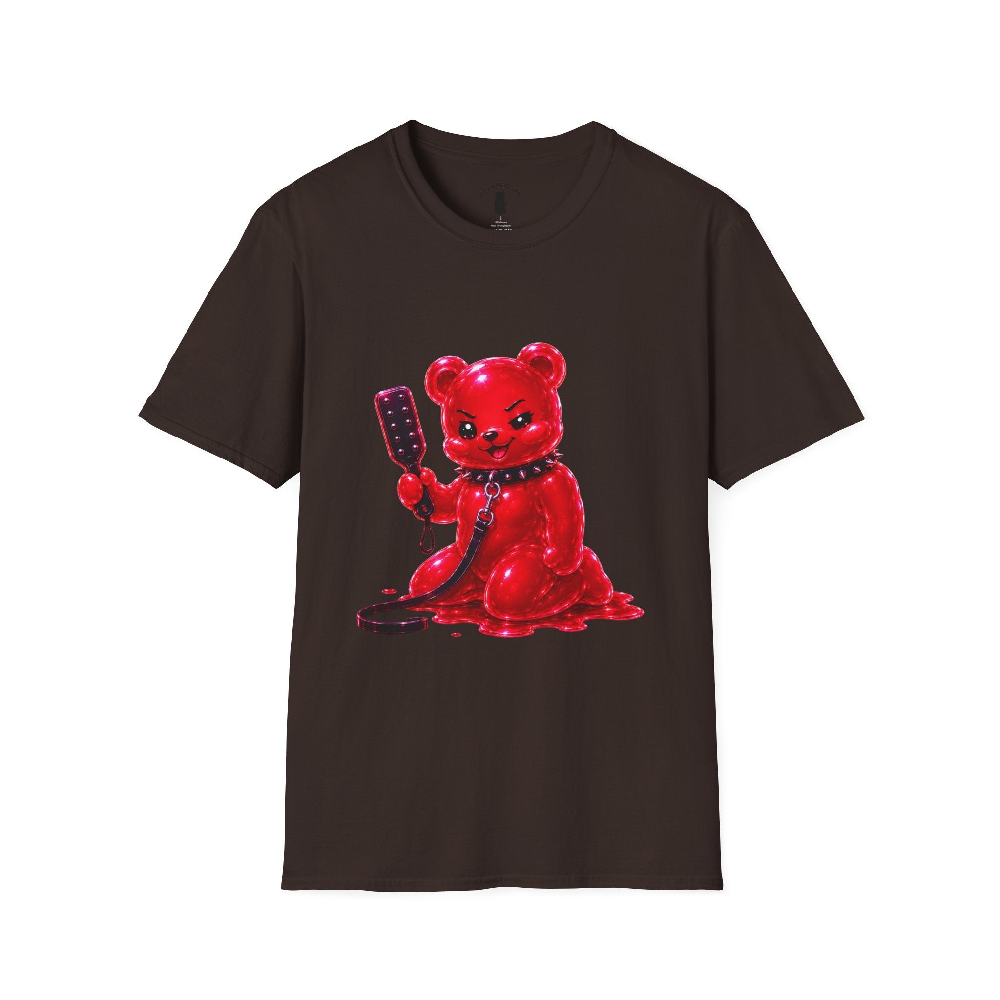 Crimson Red Oozy Bear Gummy Freak with Spank Paddle- Graphic Shirt (Adult Only!)