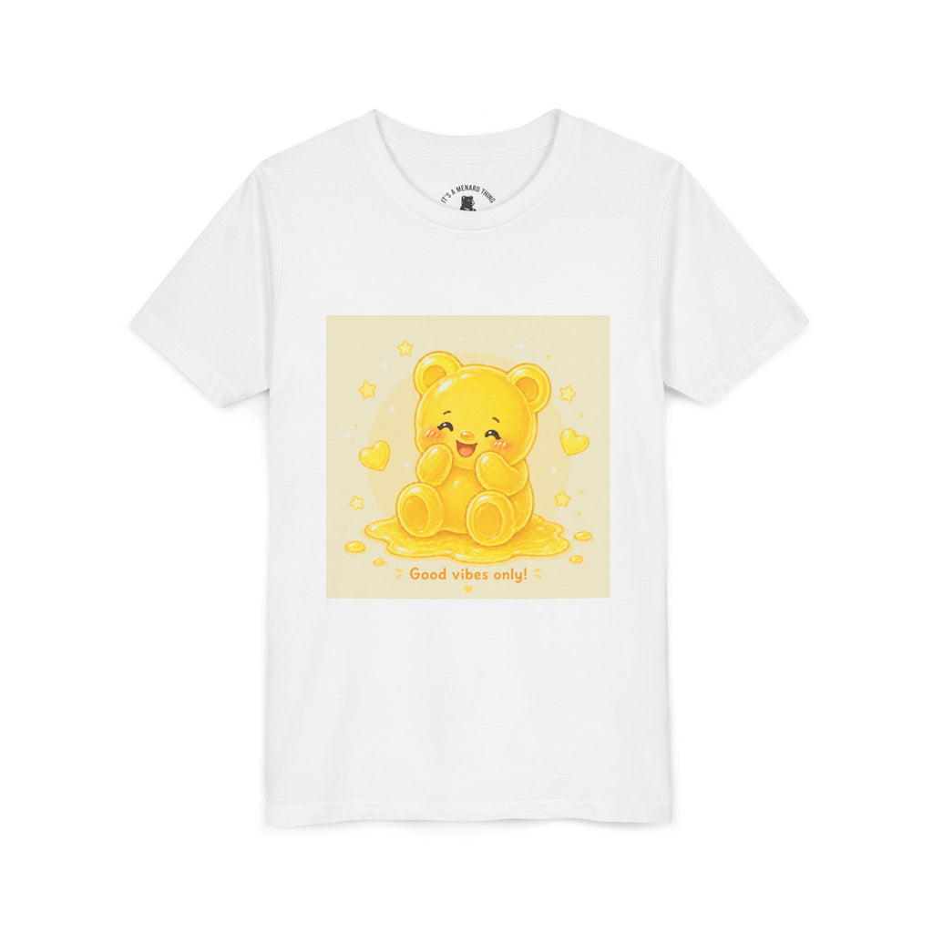 Cute Yellow Gooey Gummy Bear — "Good Vibes Only" Youth Short Sleeve Shirt