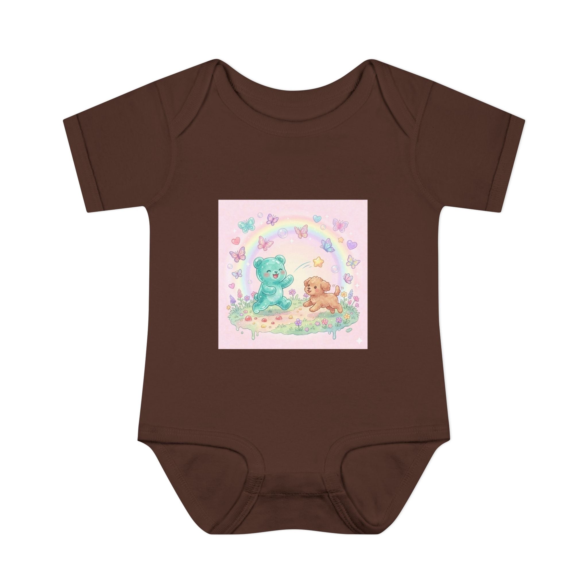 Gooey Gummy Playing Fetch with Puppy, Cute Infant Onesie