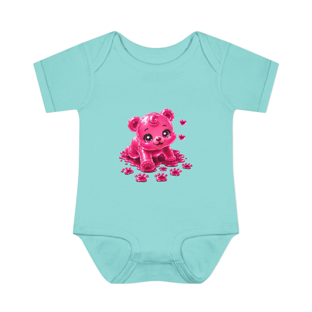 Messy Play Time, Crawling Steps Pink Oozy Baby Gummy Bear Cutie Addition- Graphic Onesie