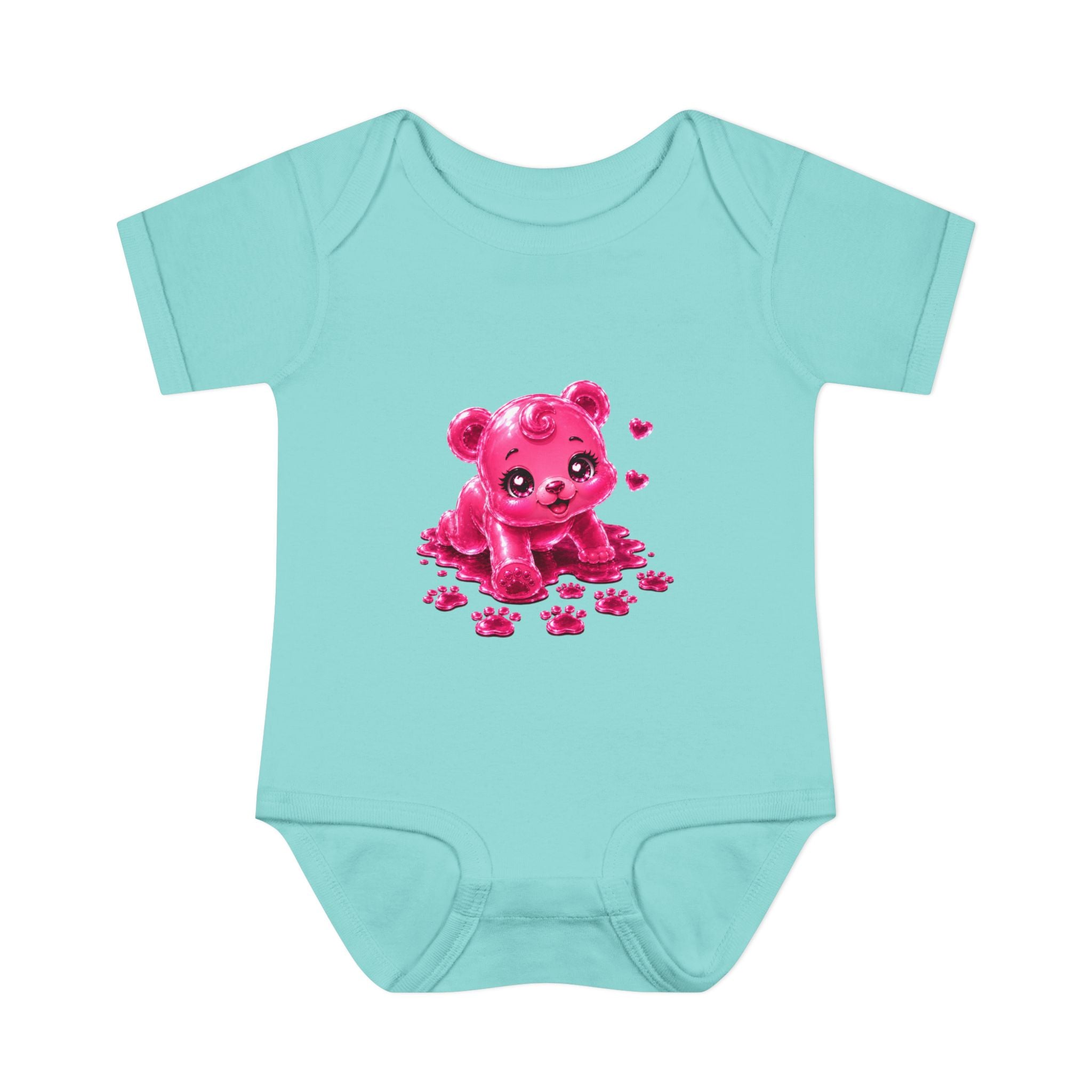 Messy Play Time, Crawling Steps Pink Oozy Baby Gummy Bear Cutie Addition- Graphic Onesie