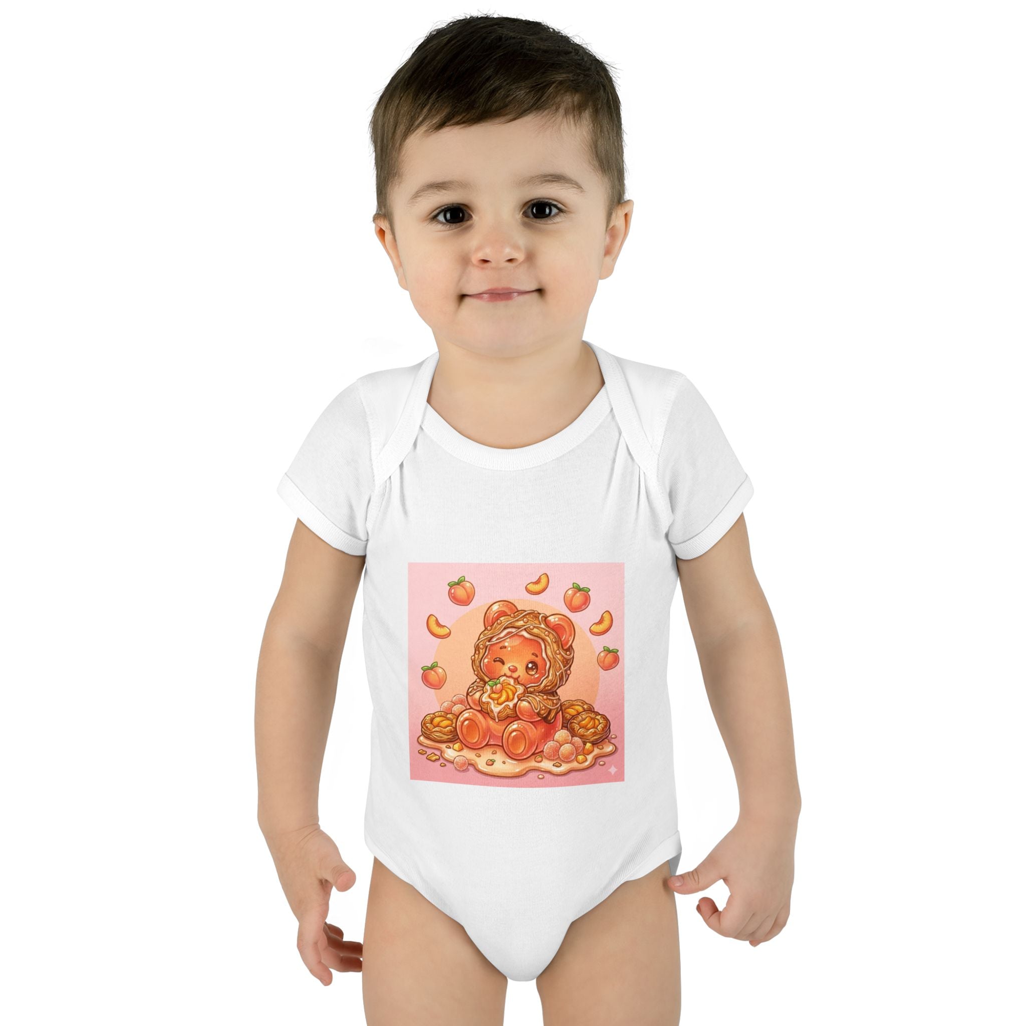 Peach Danish Gooey Gummy Bear in Puff Pasterie PJs Baby Onesie