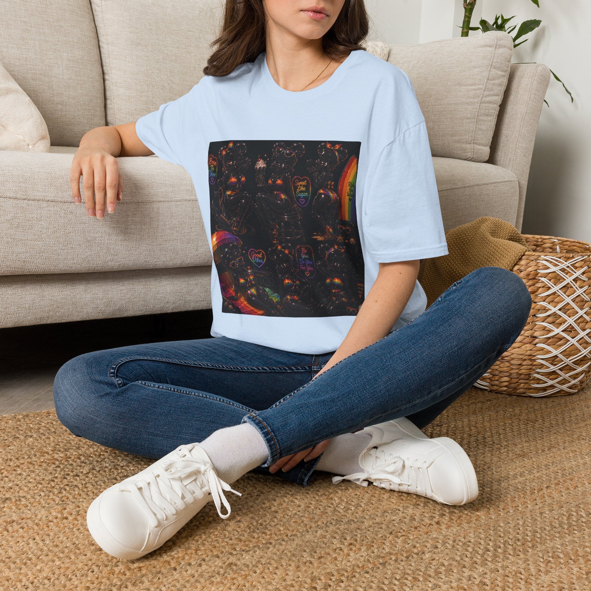 Black & Rainbow Special Addition Oozy Bear Beach Babe Pin Up- Adult Graphic Shirt (18+)