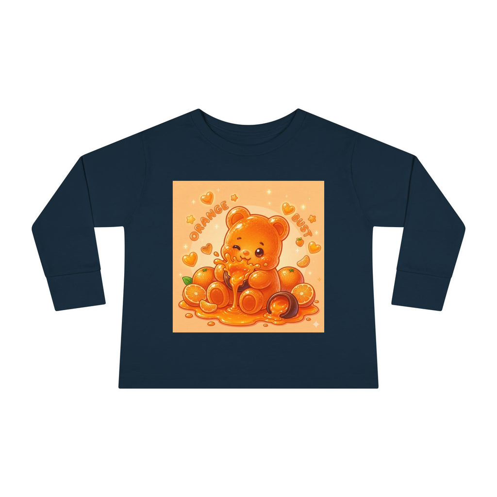 Sweet Ripe Orange, Oozy Fruit Gummy Bear Friend- Kids Long Sleeve Graphic Shirt