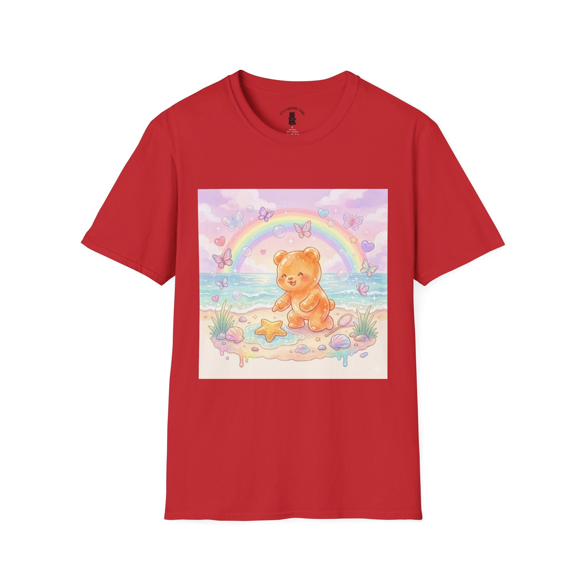 Cute Beach Teddy T-Shirt — Rainbow Seashells & Starfish Graphic Tee
