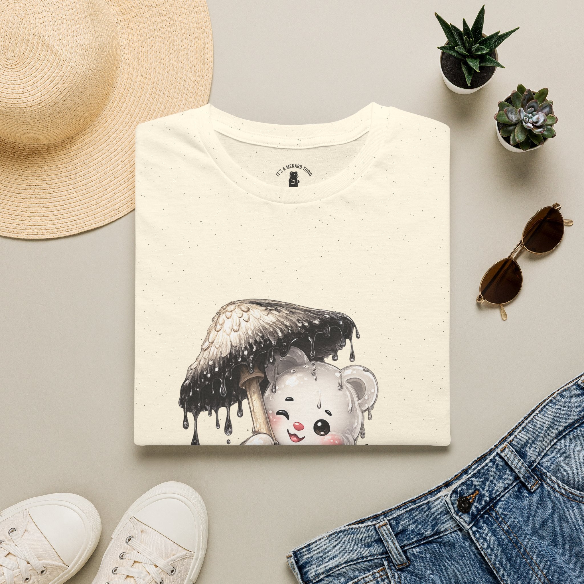 Ink Cap Mushroom Umbrella Special White Oozy Bears Friend- Graphic Shirt