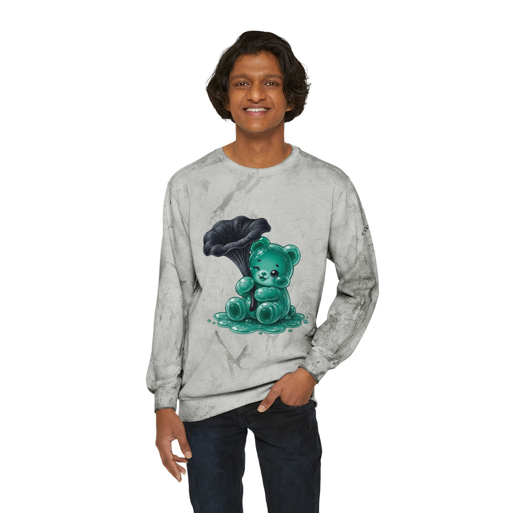Black Trumpet Mushroom, Pretty Teal Gooey Gummy Bear-Kawaii Graphic Sweatshirt