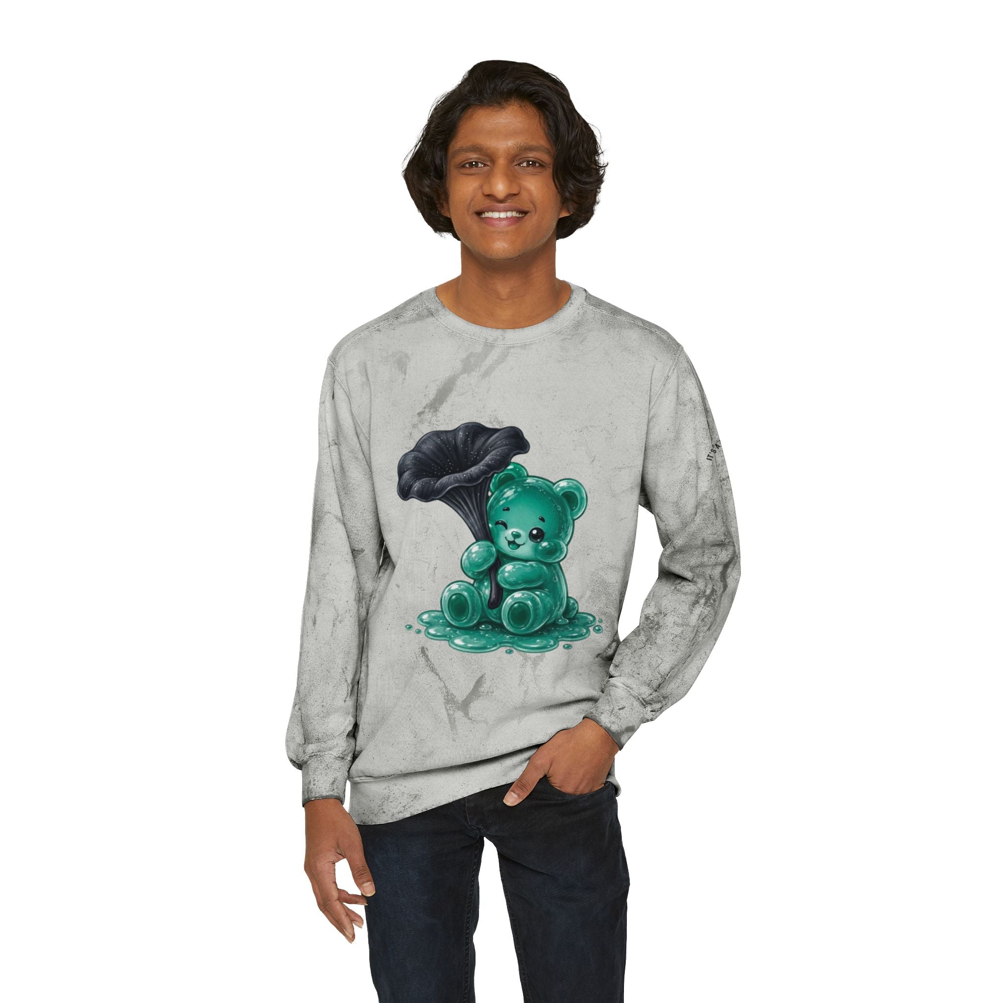 Black Trumpet Mushroom, Pretty Teal Gooey Gummy Bear-Kawaii Graphic Sweatshirt