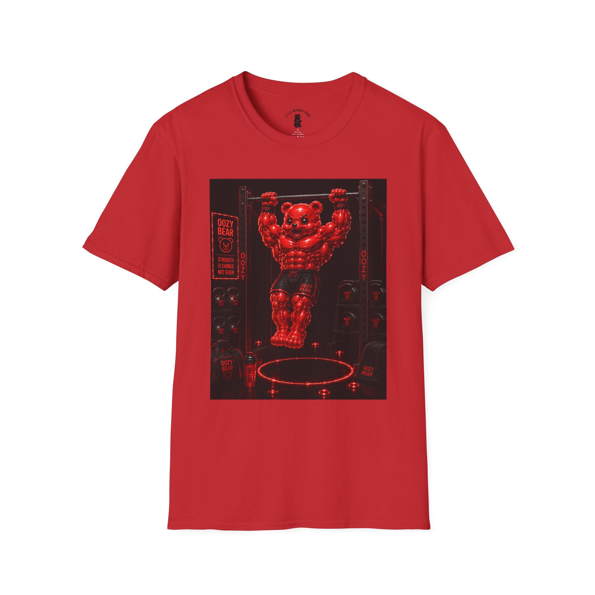 Bar Lifting Fitness Workout, Crimson Oozy Buff Bear Gummy Gym Addition- Adult Graphic Shirt