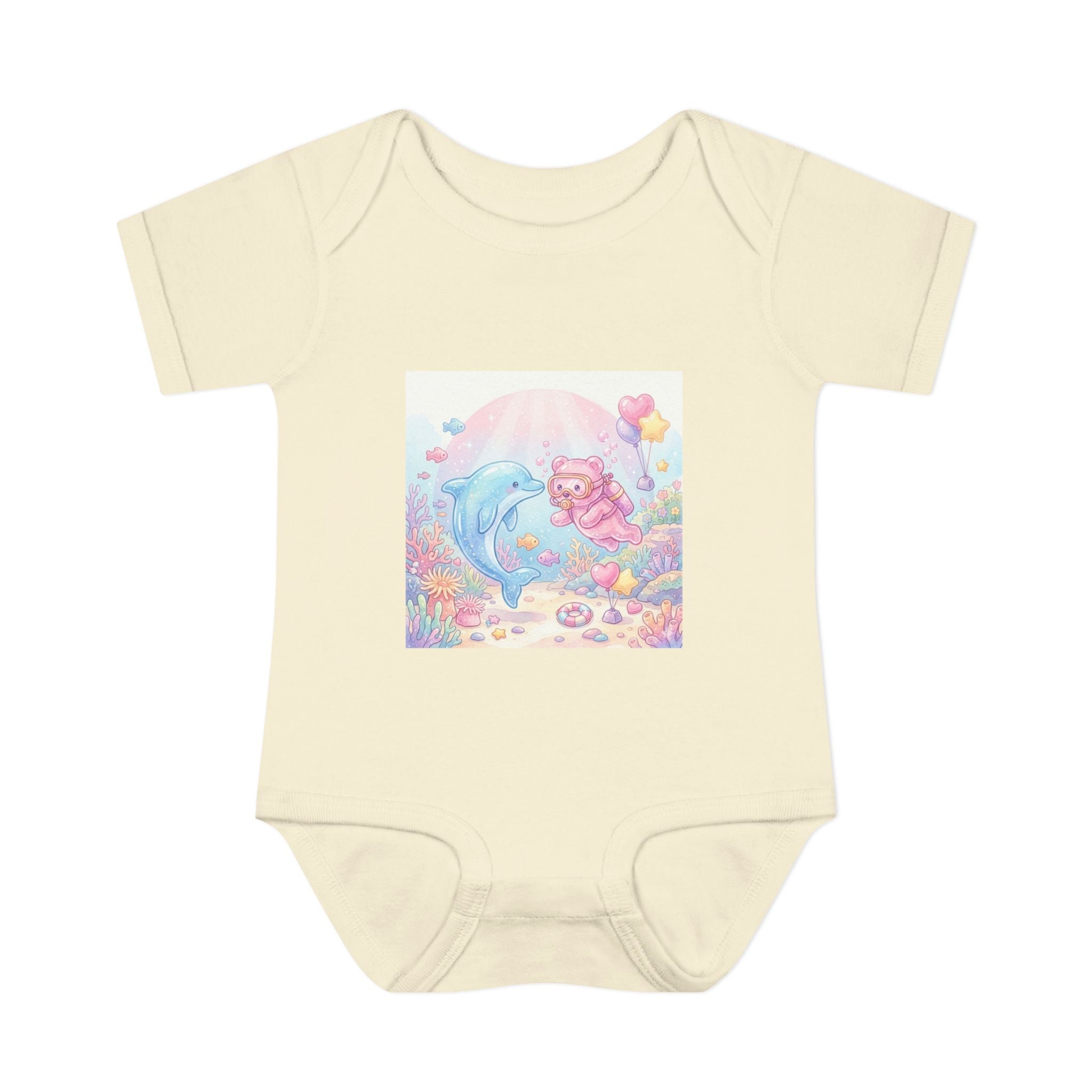 Infant Bodysuit — Pastel Dolphin & Pink Gummy Bear Underwater Baby Onesie