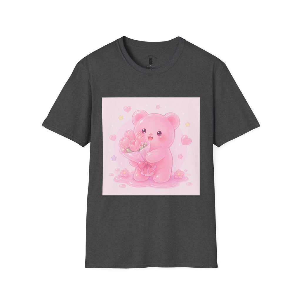 Gooey Pink Gummy Bear Bouquet T-Shirt — Kawaii Valentine Floral Tee