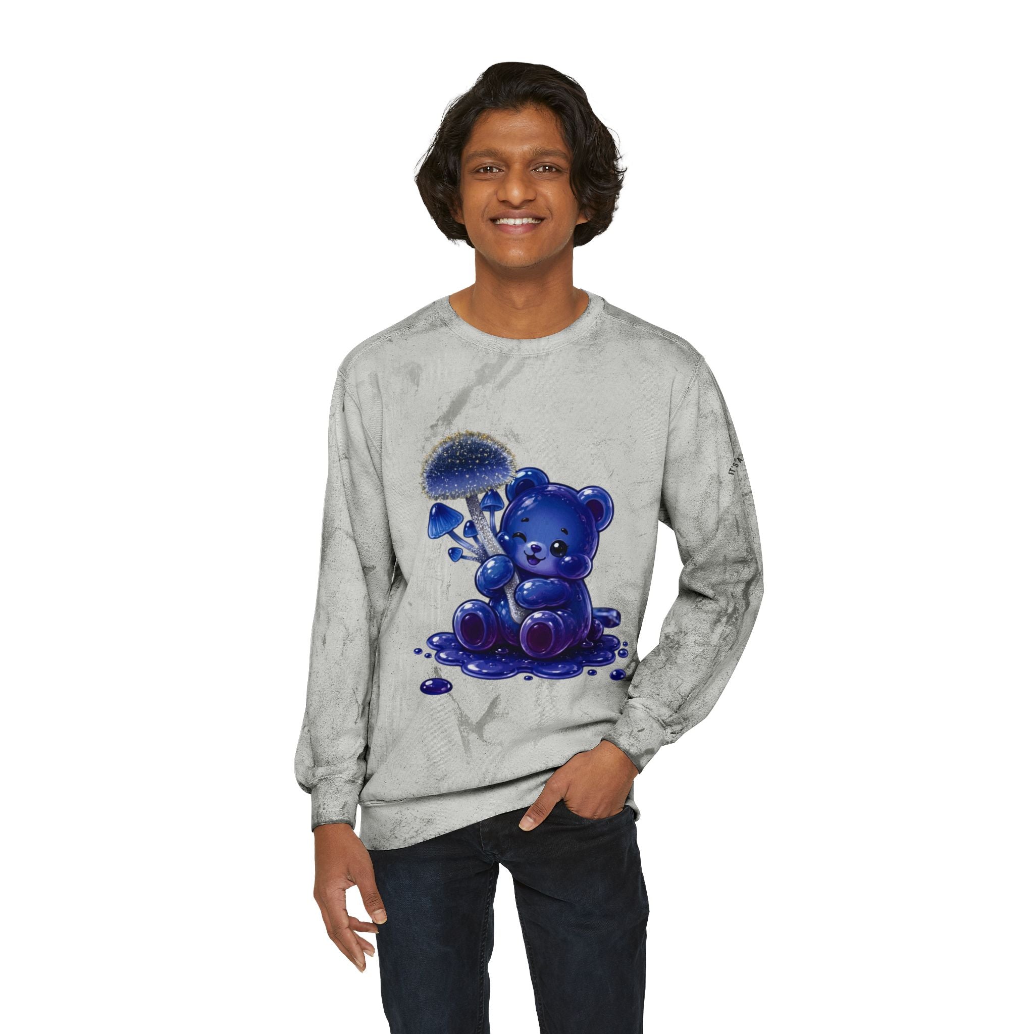 Special Pretty Blue Mushroom, Gooey Gummy Bear Friends -Kawaii Graphic Sweatshirt