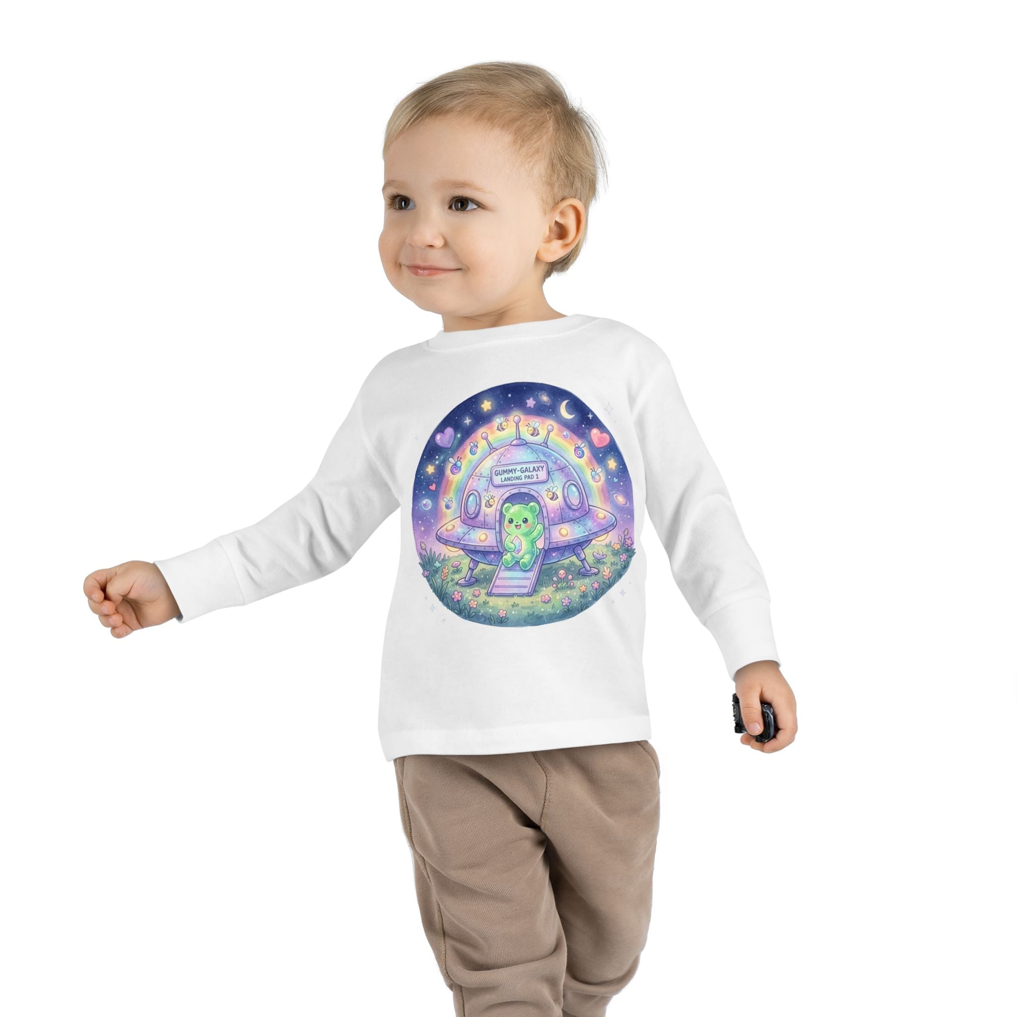 Cute Alien UFO Nightscape Oozy Bear Special- Graphic Long Sleeve Shirt